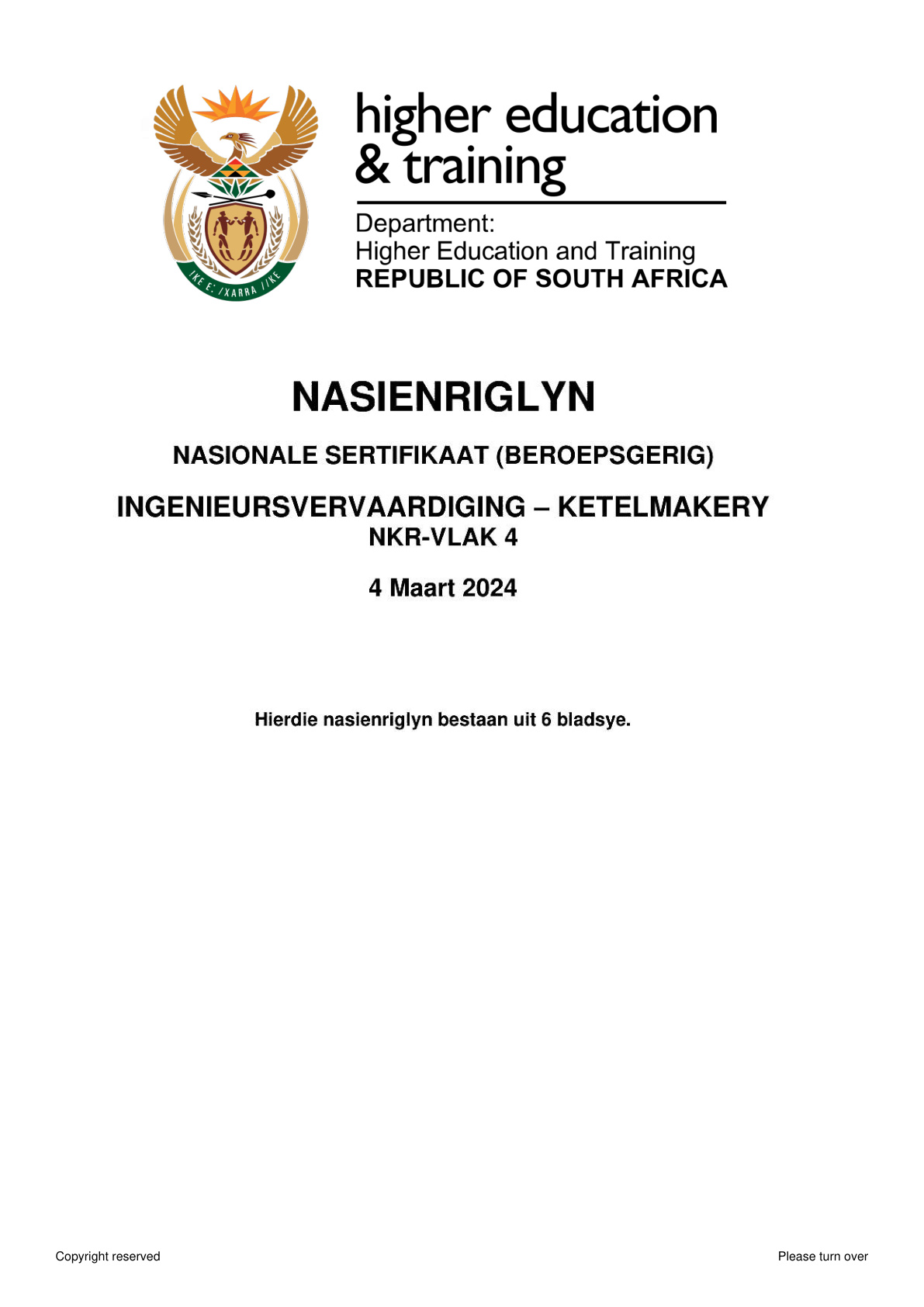 Engineering Fabrication: Boilermaking Level 4 DHET NCV February 2024 - Memo