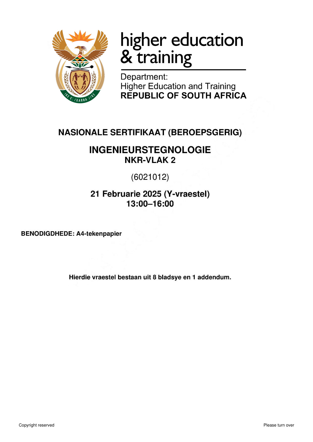 Engineering Technology Level 2 Dhet NCV February 2025 - Question Paper