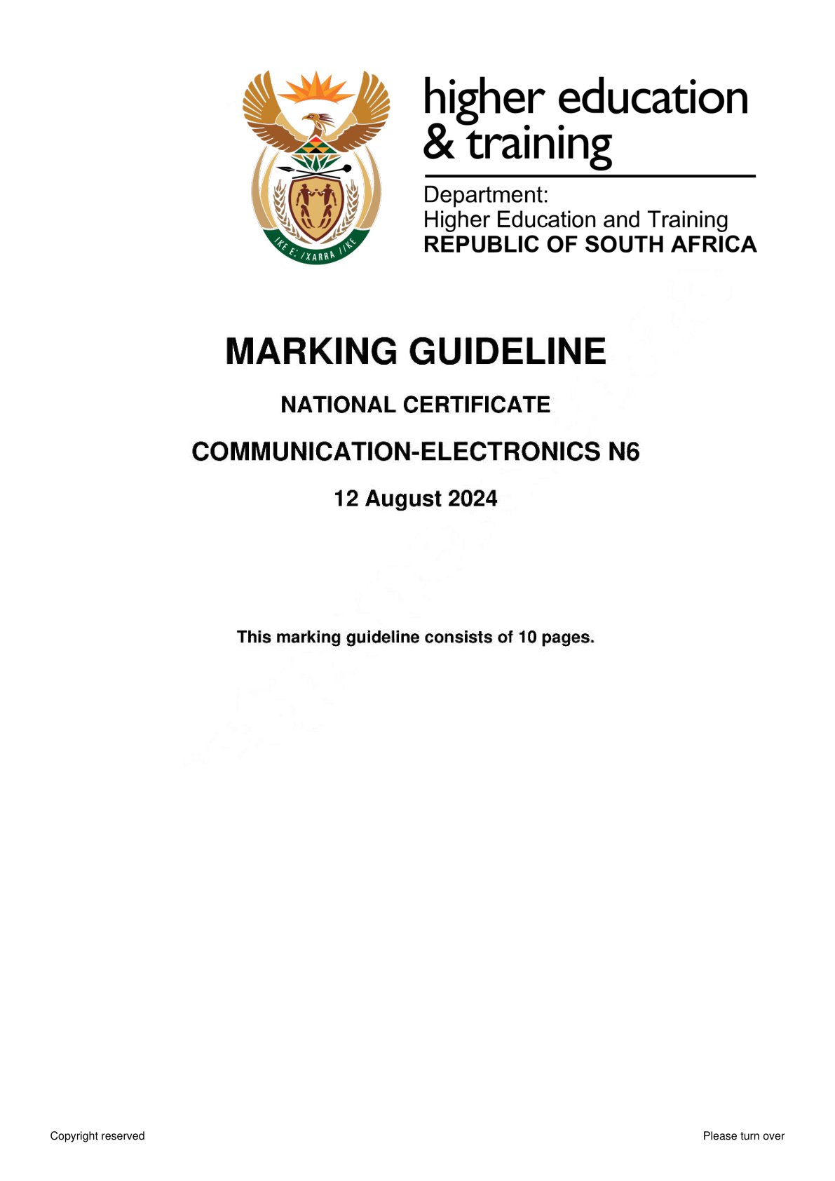 Communication Electronics N6 DHET NATED August 2024 - Memo