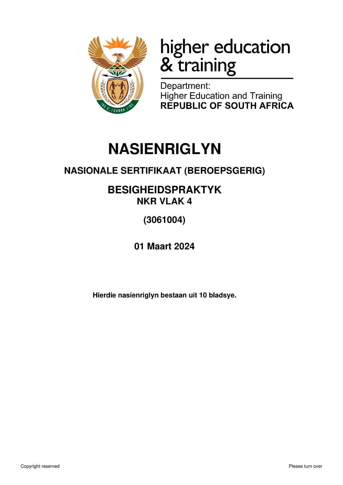 Business Practice Level 4 DHET NCV 2024 - Memo