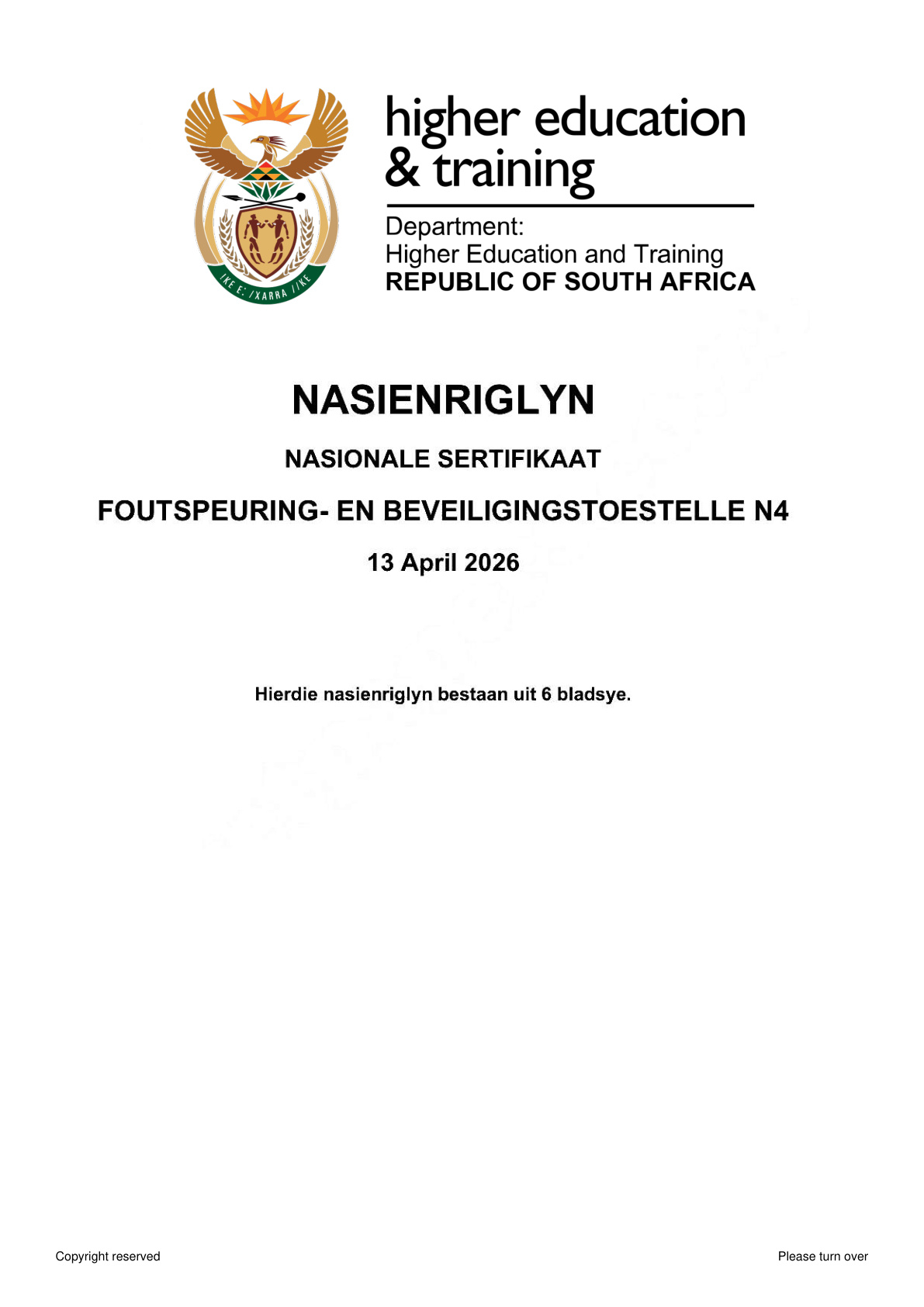 Fault Finding and Protective Devices N4 DHET NATED April 2026 - Memo