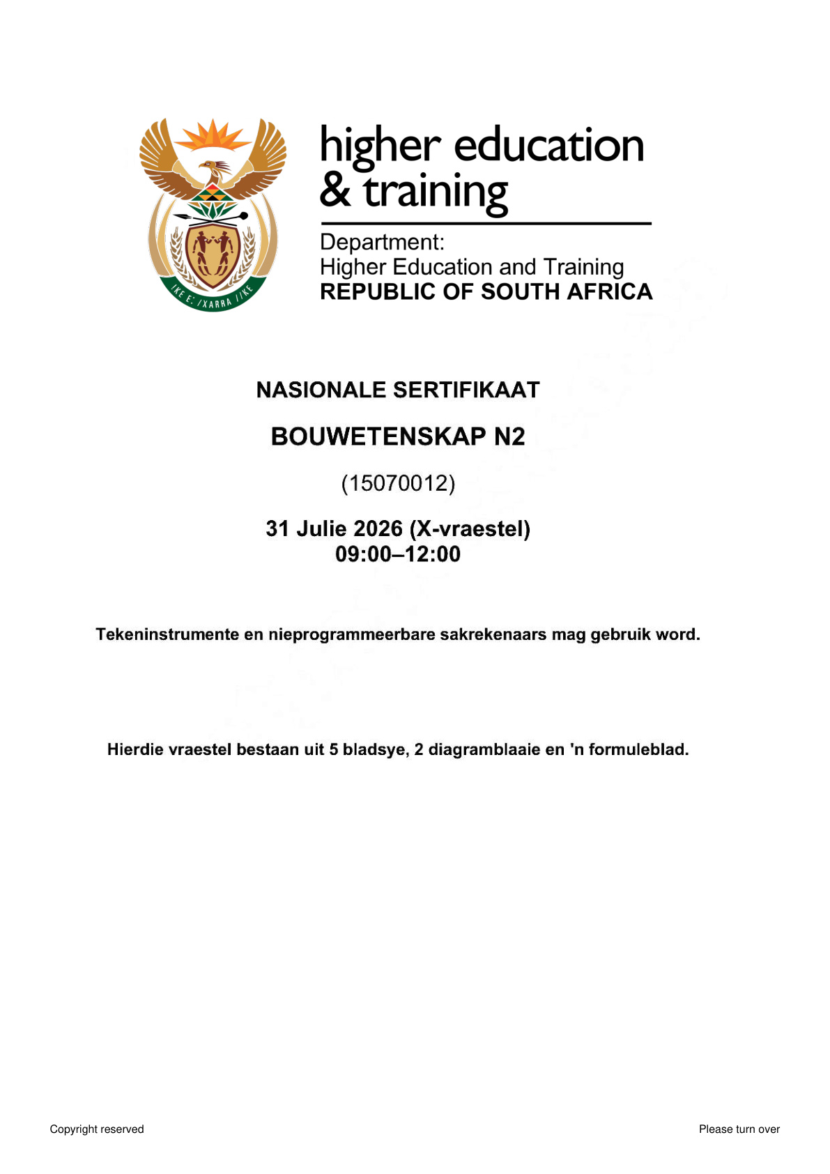 Building Science N2 DHET NATED August 2026 Paper X - Question Paper