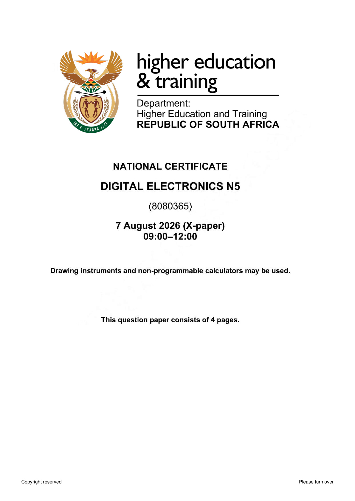 Digital Electronics N5 DHET NATED August 2026 Paper X - Question Paper