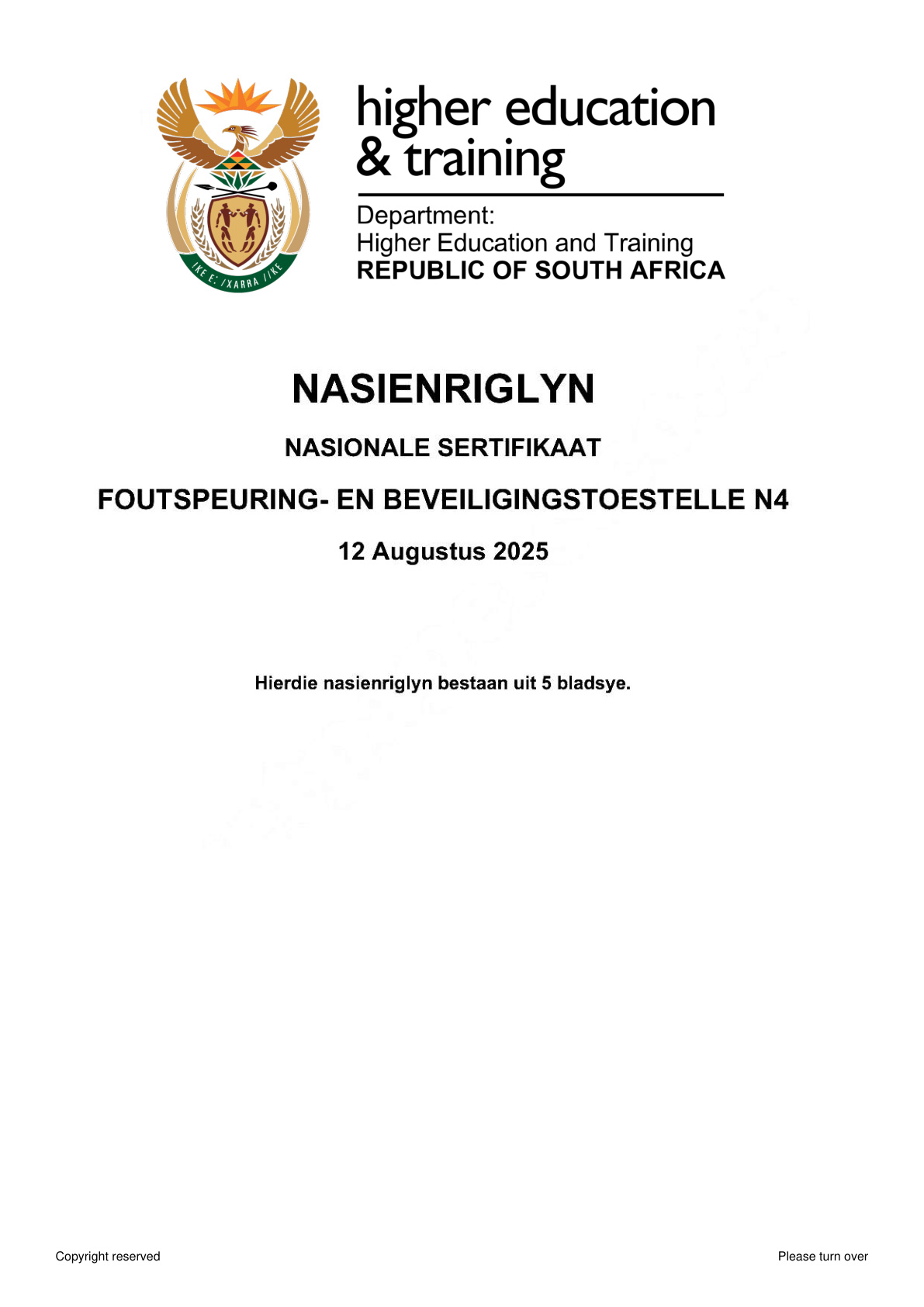 Fault Finding and Protective Devices N4 DHET NATED August 2025 - Memo