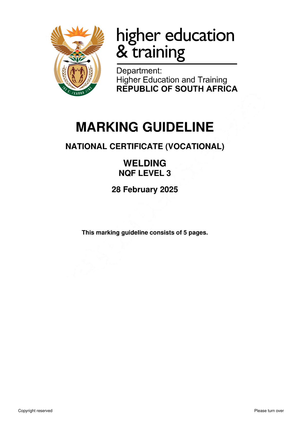 Welding Level 3 DHET NCV February 2025 - Memo