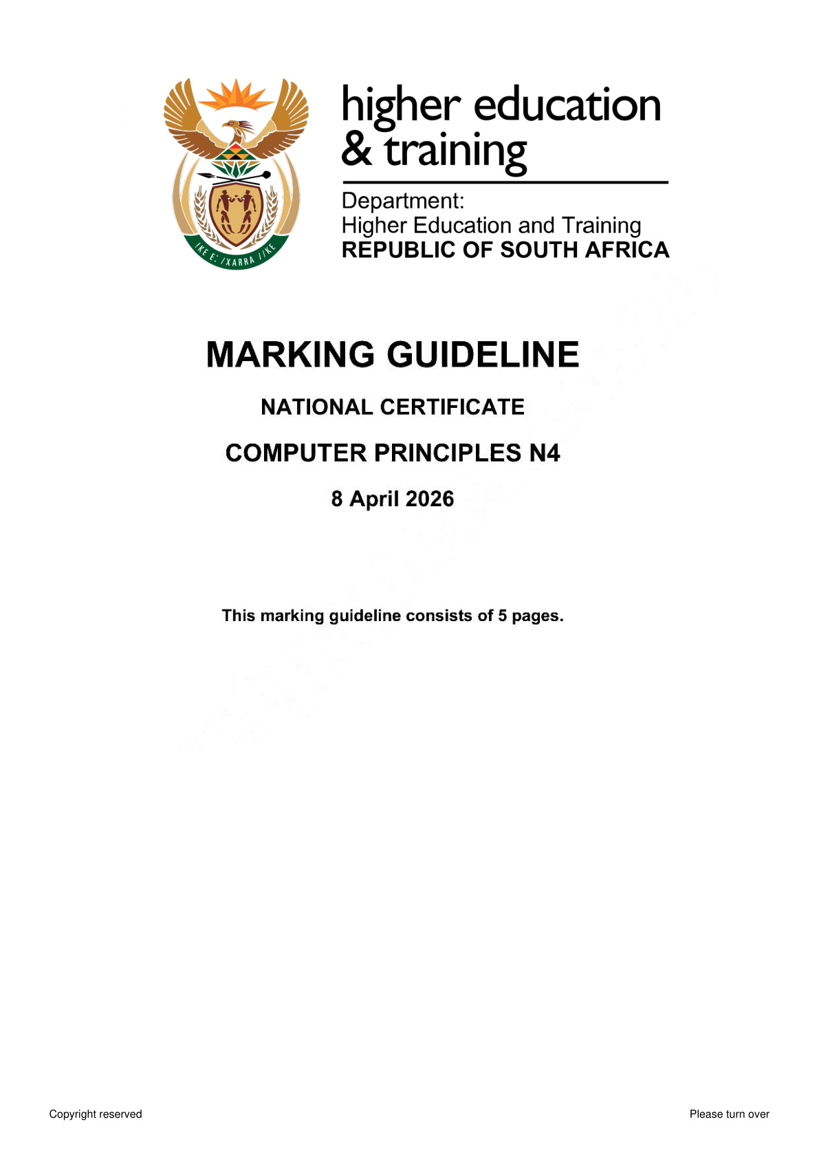 Computer Principles N4 DHET NATED April 2026 - Memo