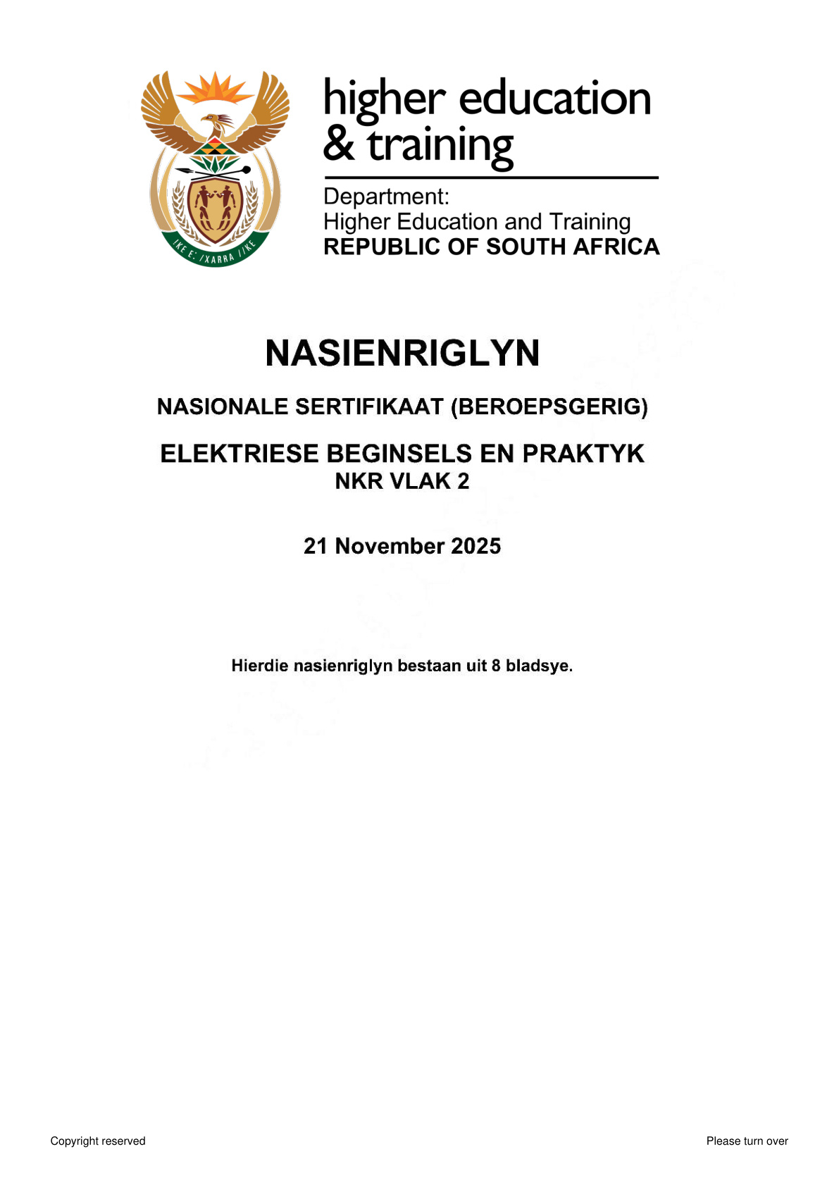 Electrical Principles And Practice Level 2 Dhet NCV November 2025 - Memo