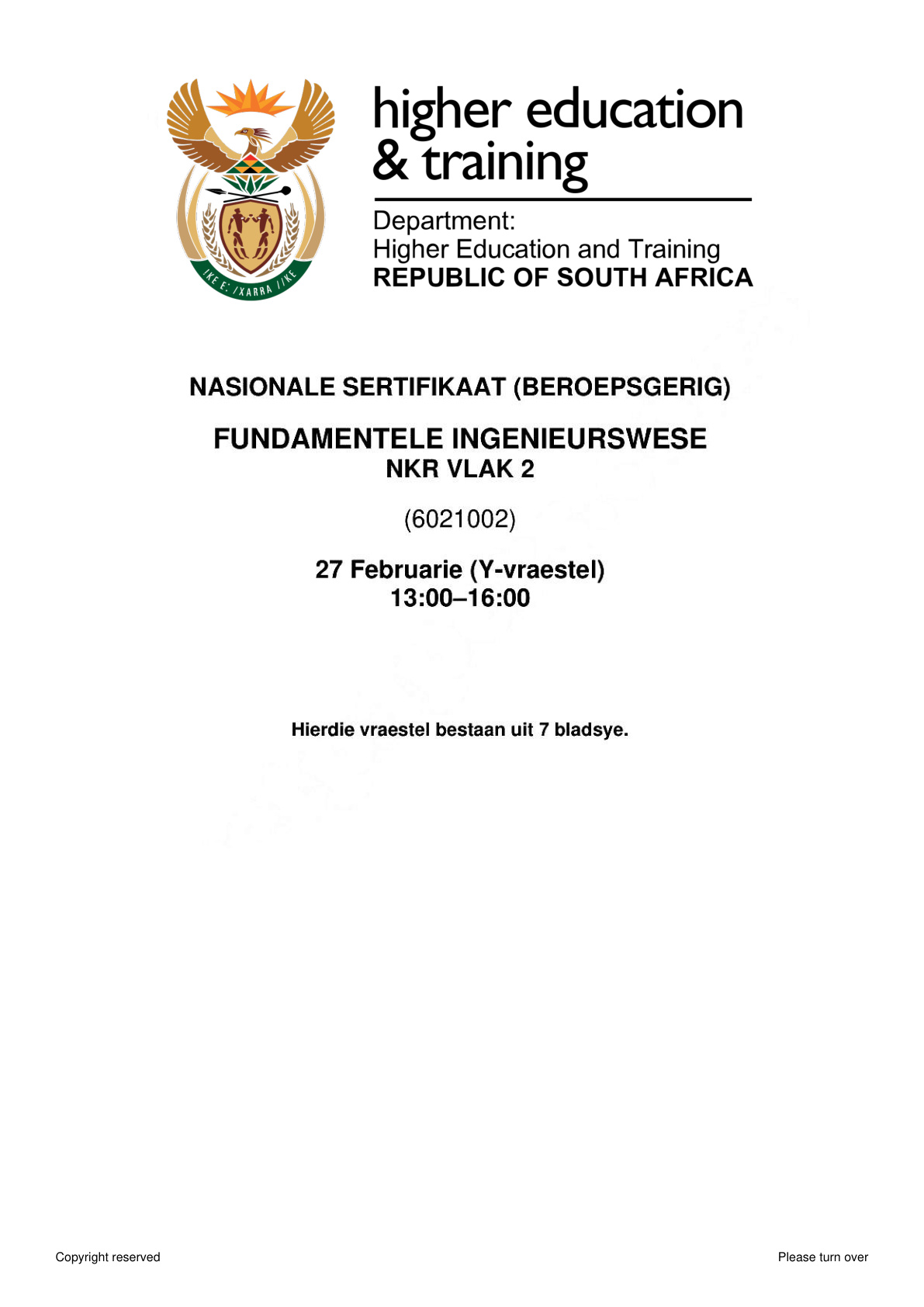 Engineering Fundamentals Level 2 DHET NCV February 2025 - Question Paper