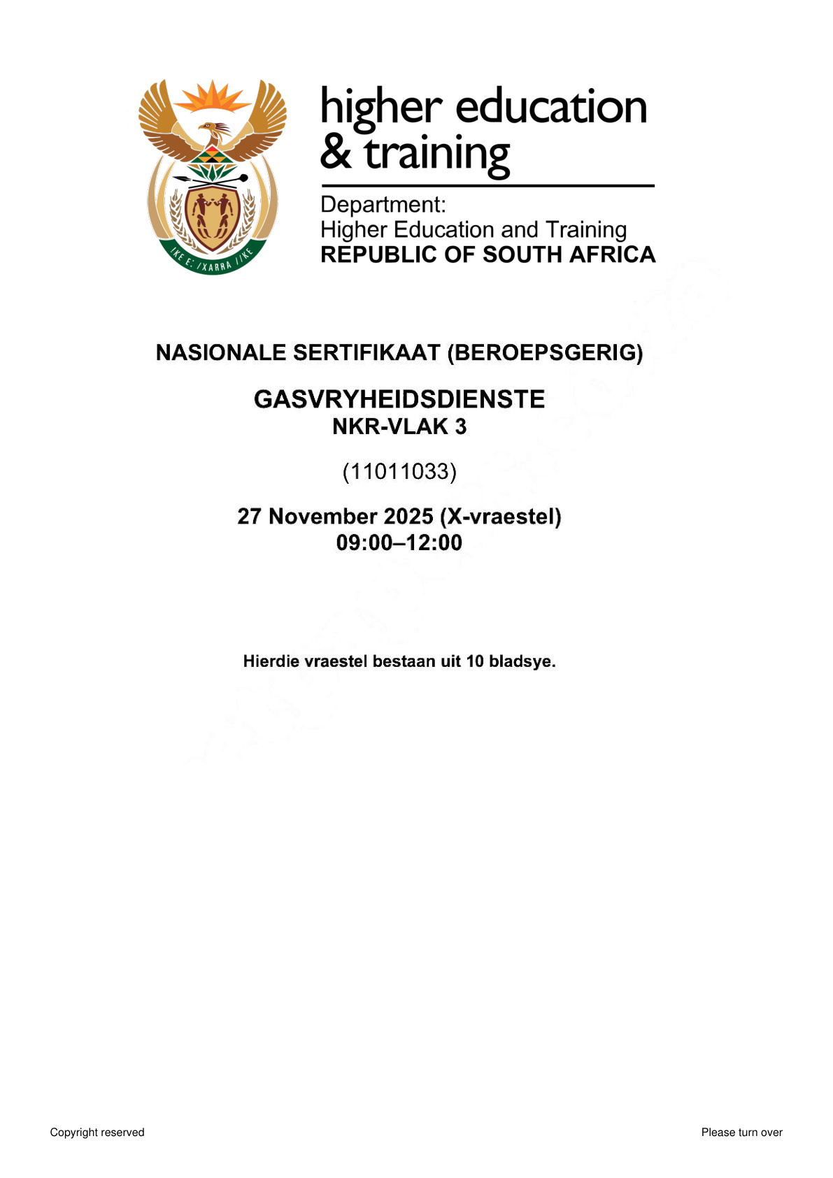 Hospitality Services Level 3 DHET NCV November 2025 - Question Paper