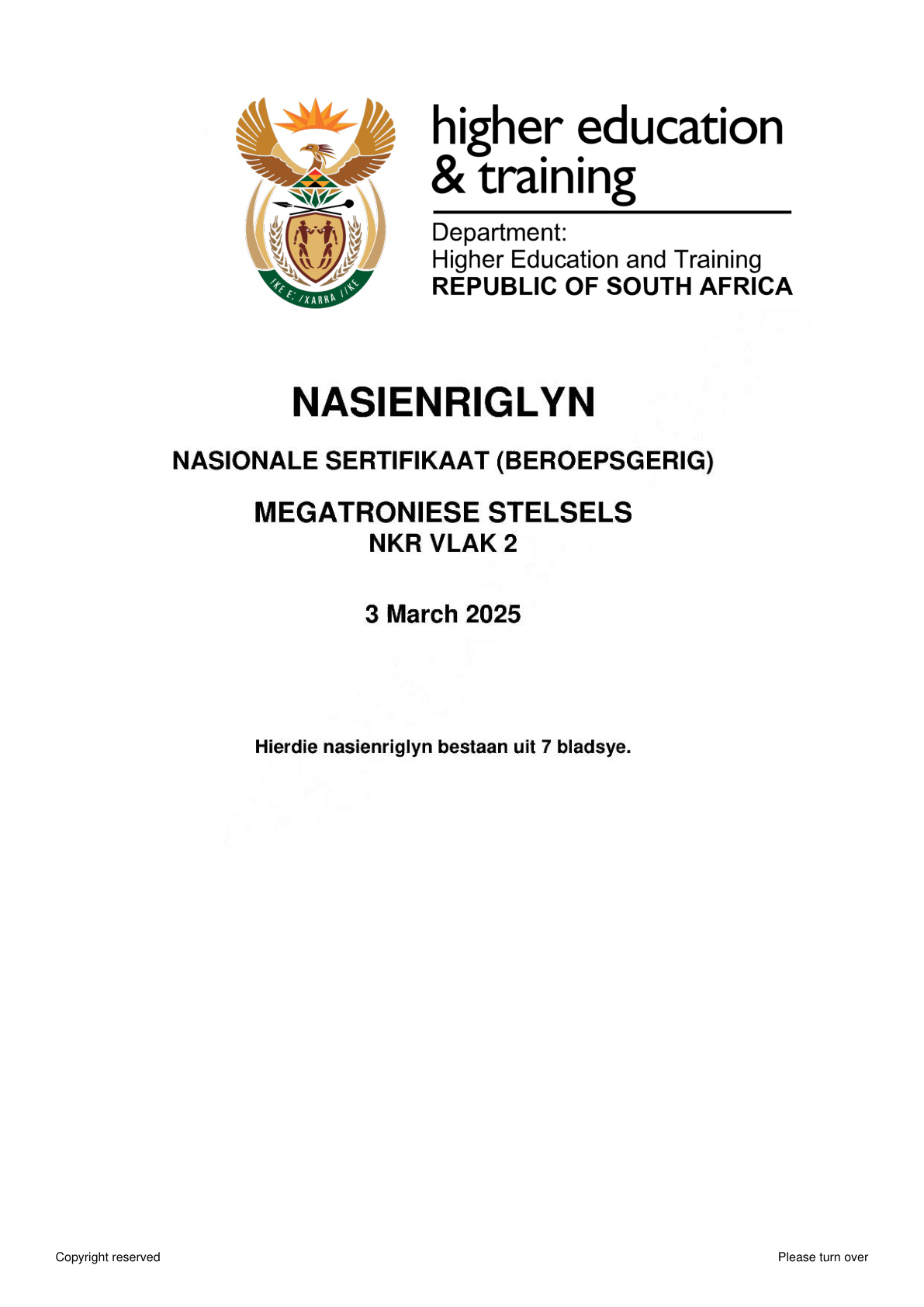 Mechatronic Systems Level 2 DHET NCV February 2025 - Memo