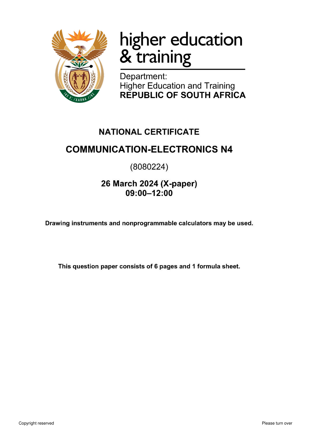 Communication Electronics N4 DHET NATED April 2024 Paper X - Question Paper