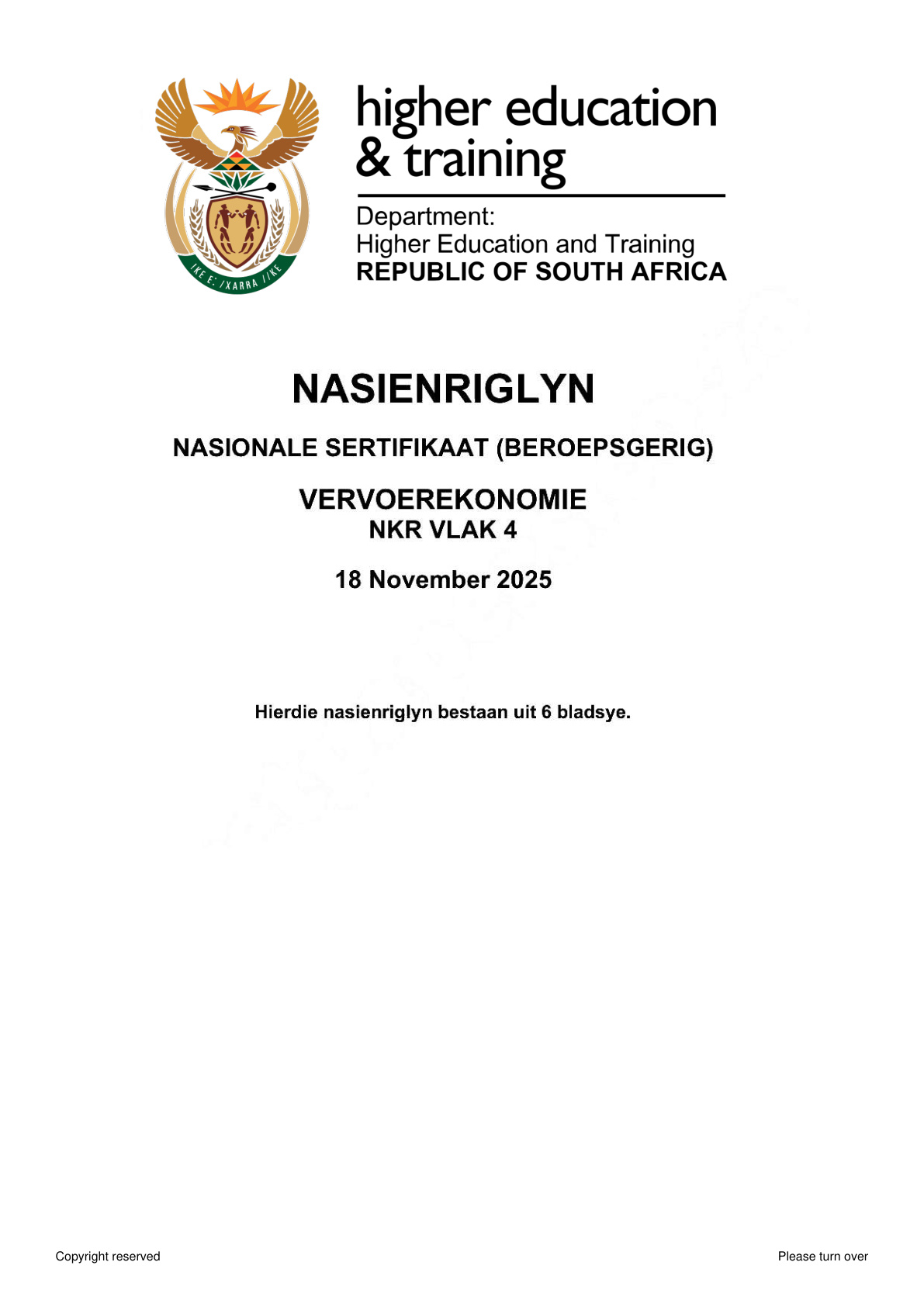 Transport Economics Level 4 DHET NCV November 2025 - Memo