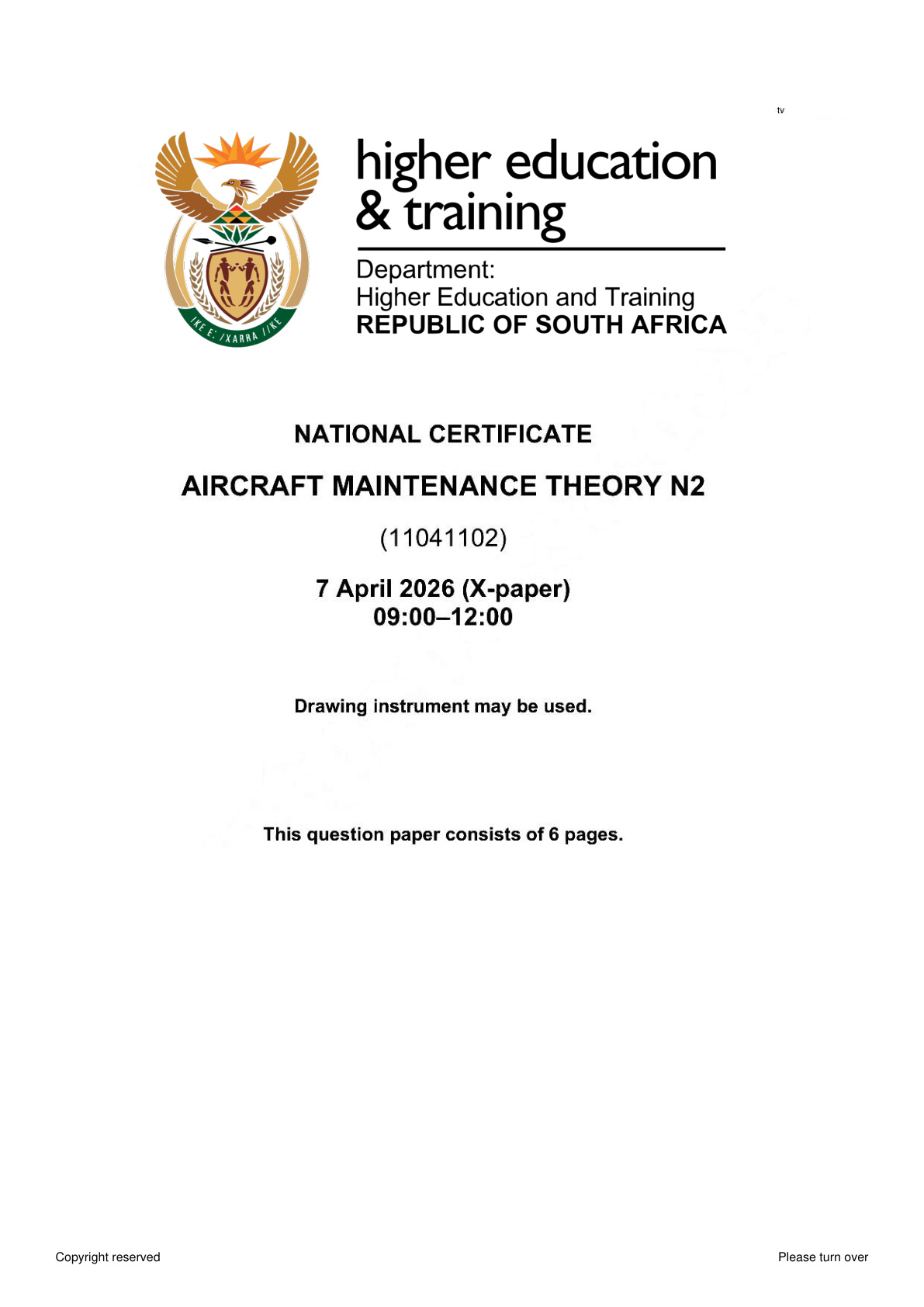 Aircraft Maintenance Theory N2 DHET NATED April 2026 Paper X - Question Paper