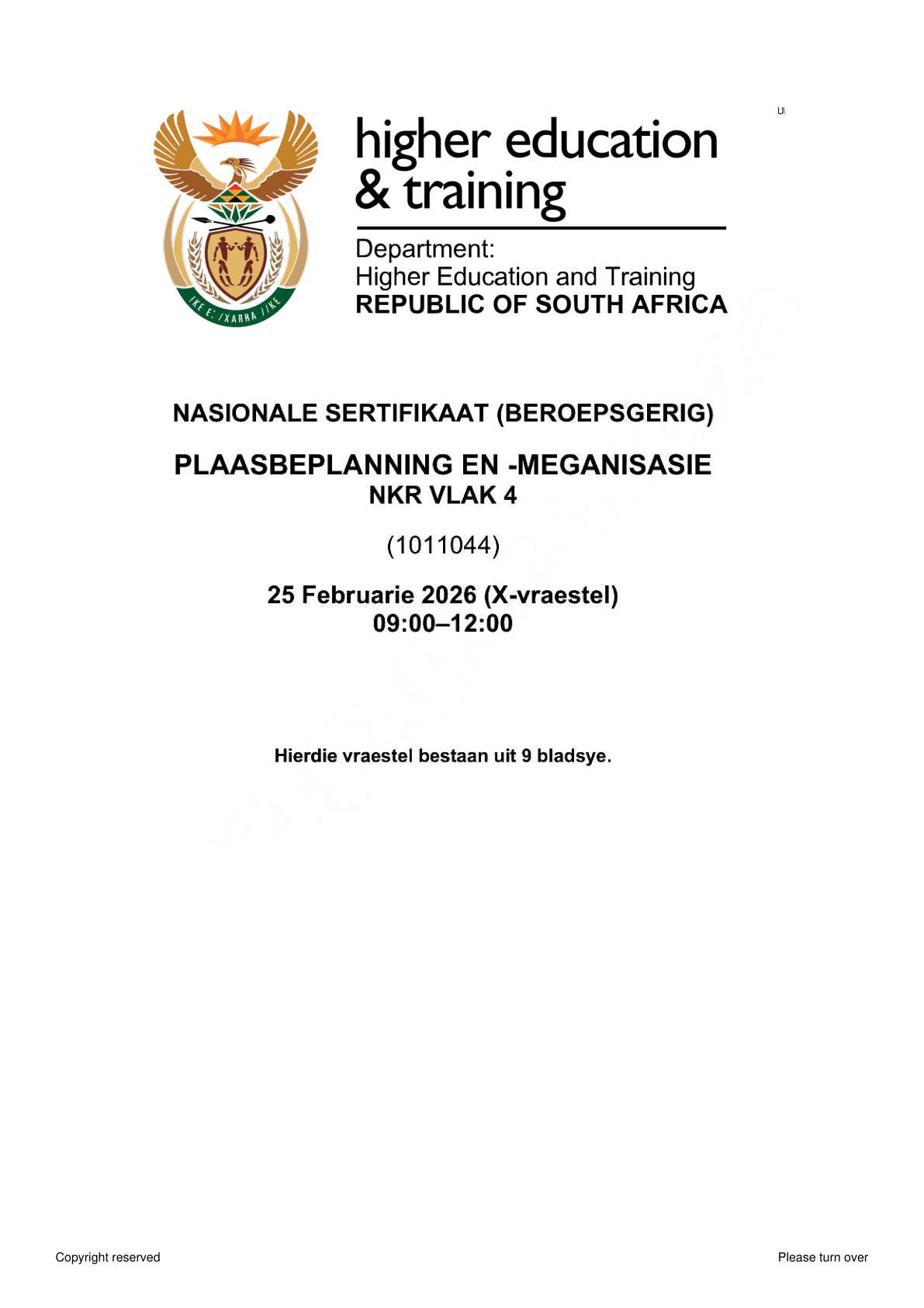 Farm Planning and Mechanisation Level 4 DHET NCV February 2026 - Question Paper
