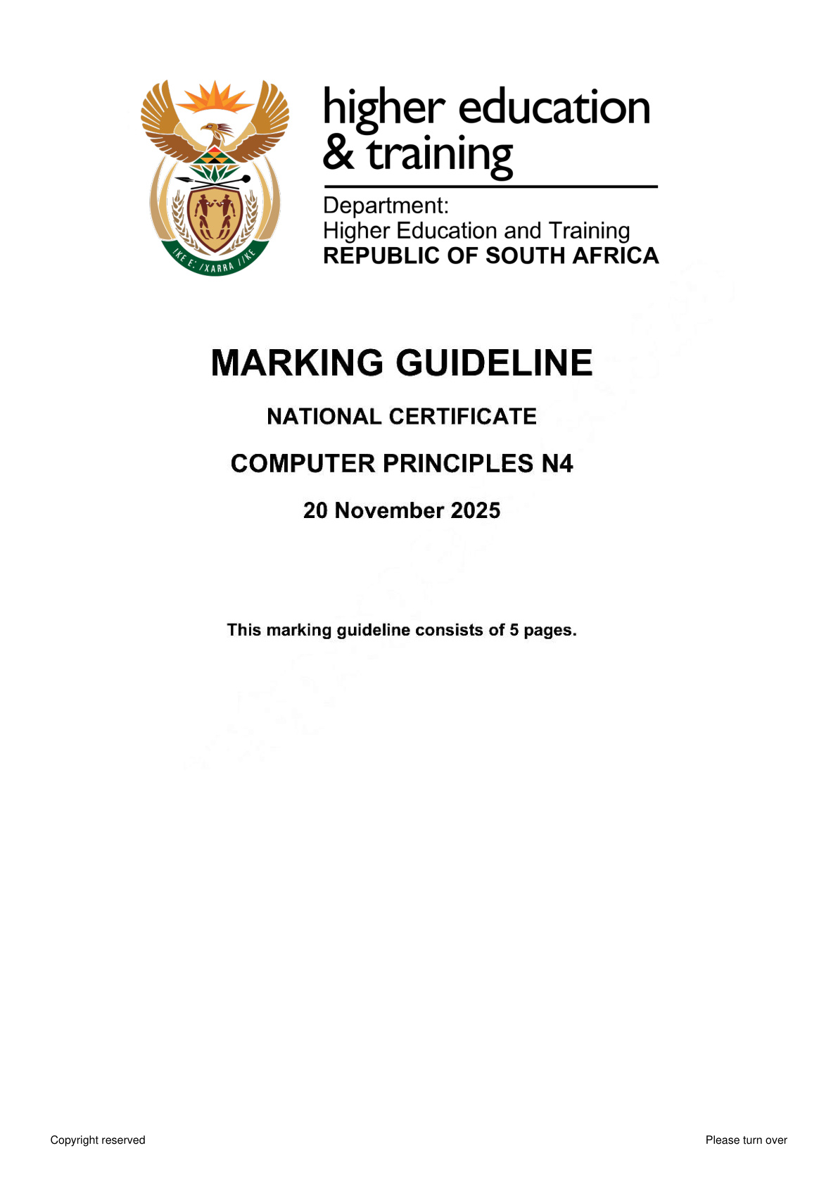 Computer Principles N4 DHET NATED November 2025 - Memo
