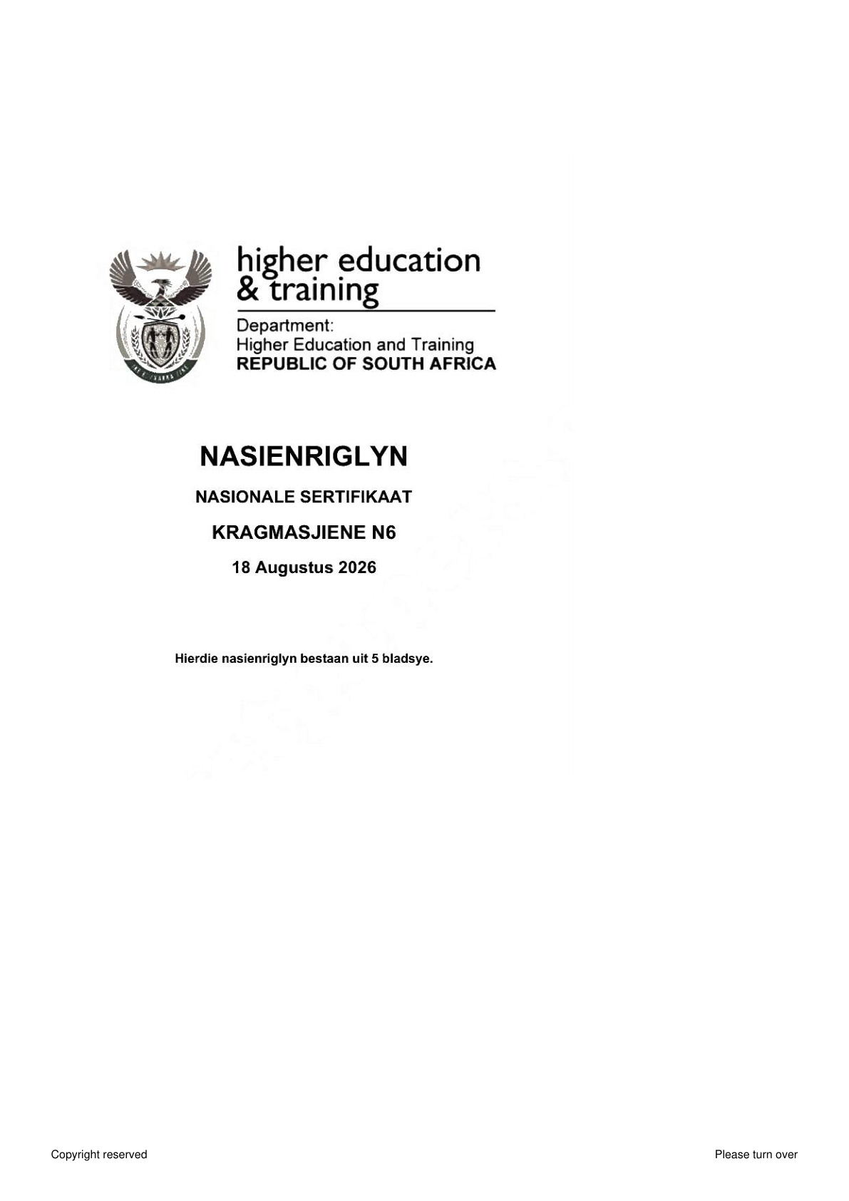 Power Machines N6 DHET NATED August 2026 - Memo