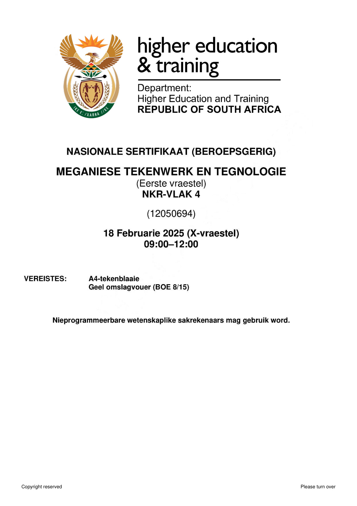 Mechanical Draughting and Technology Level 4 DHET NCV February 2025 Paper 1 - Question Paper