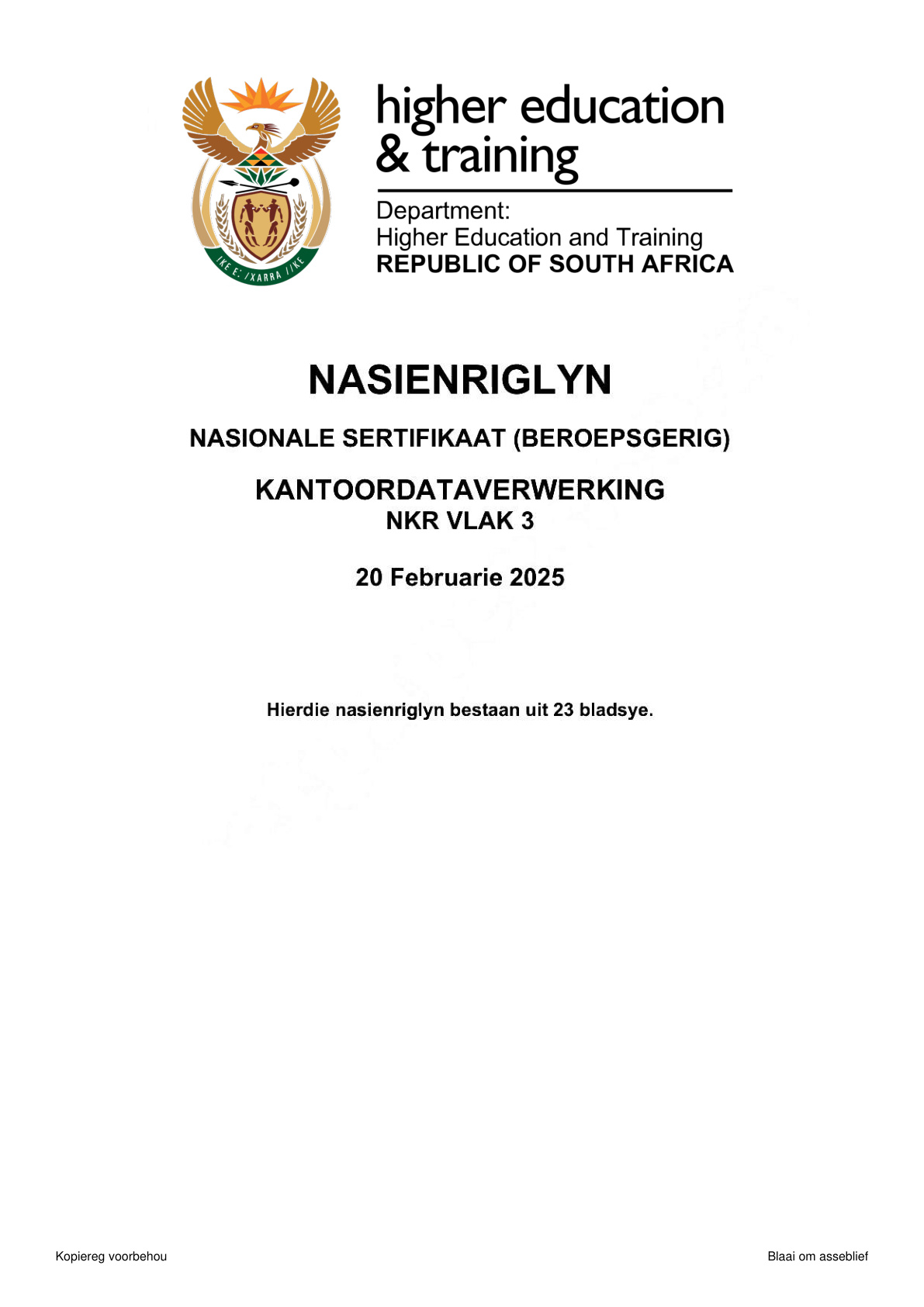 Office Data Processing Level 3 DHET NCV 2026 - Memo