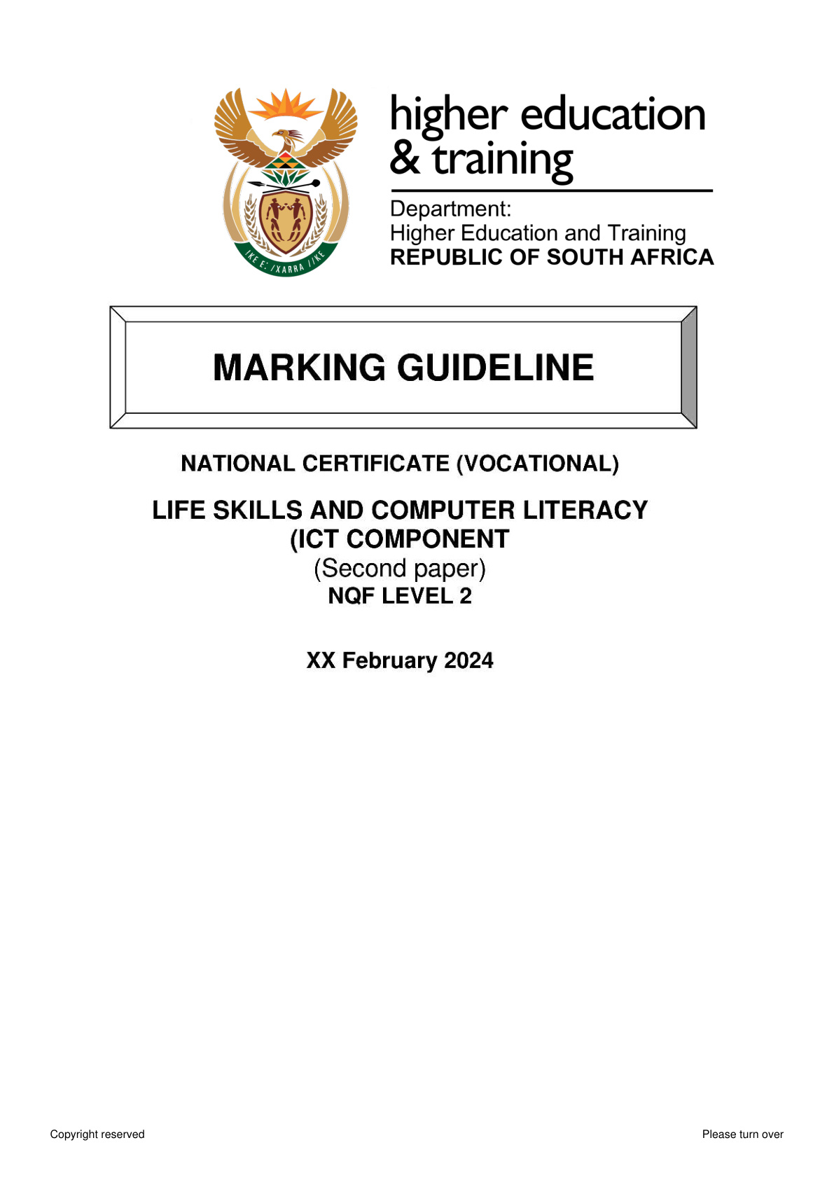 Life Skills and Computer Literacy Level 2 DHET NCV 2024 Paper 2 - Memo