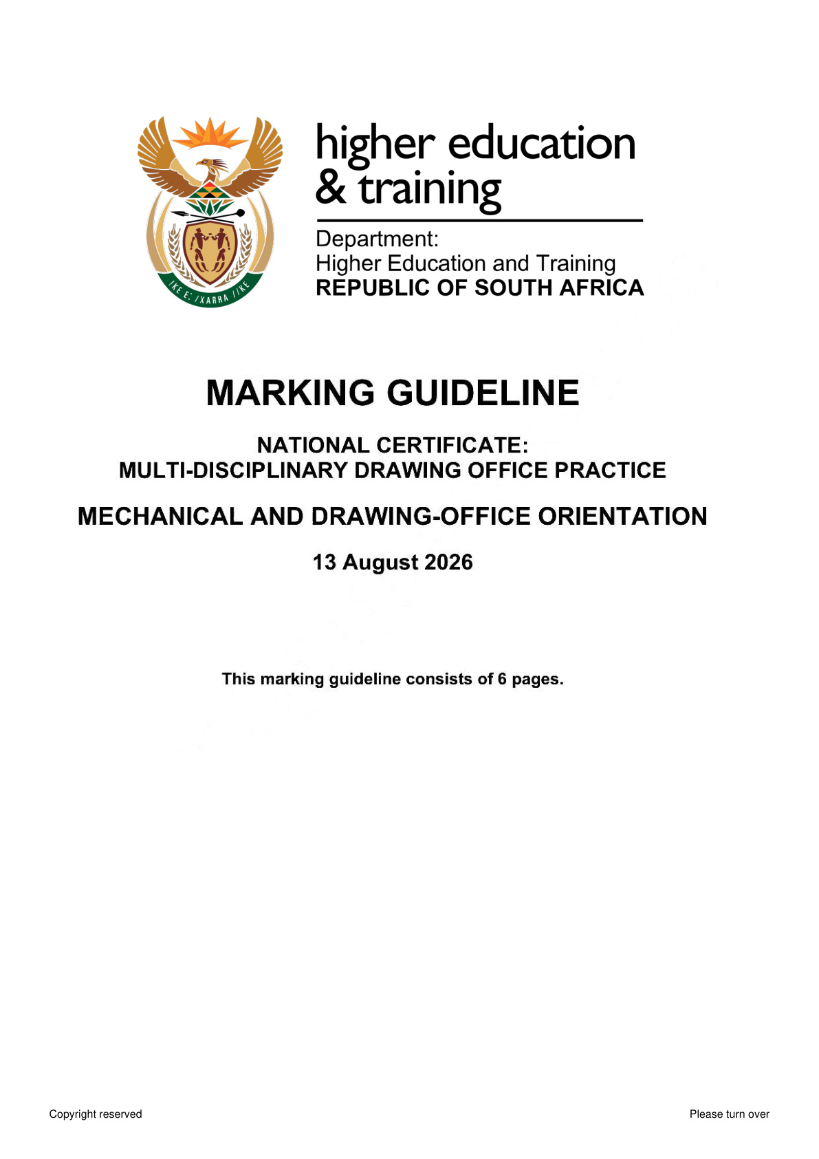 Mechanical and Drawing-Office Orientation N4 DHET NATED August 2026 - Memo