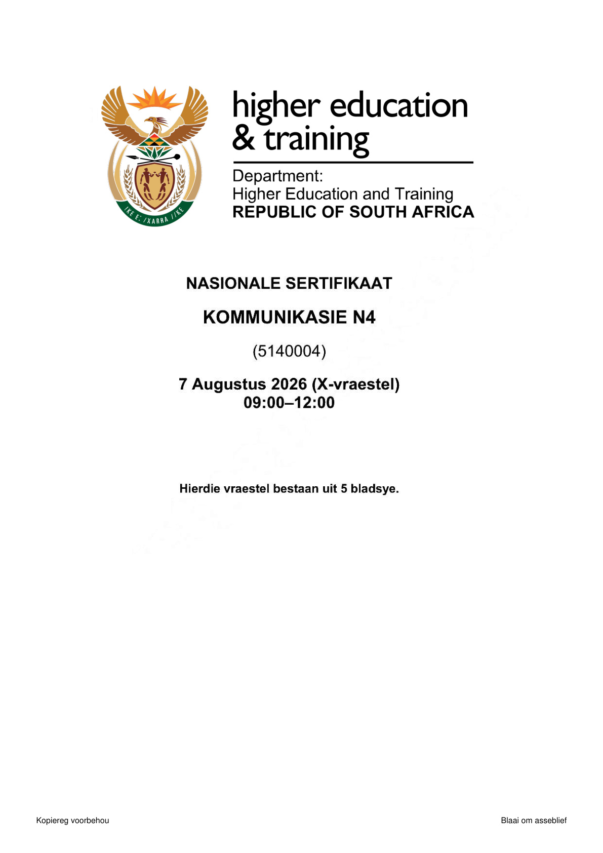 Communication N4 DHET NATED August 2026 Paper X - Question Paper