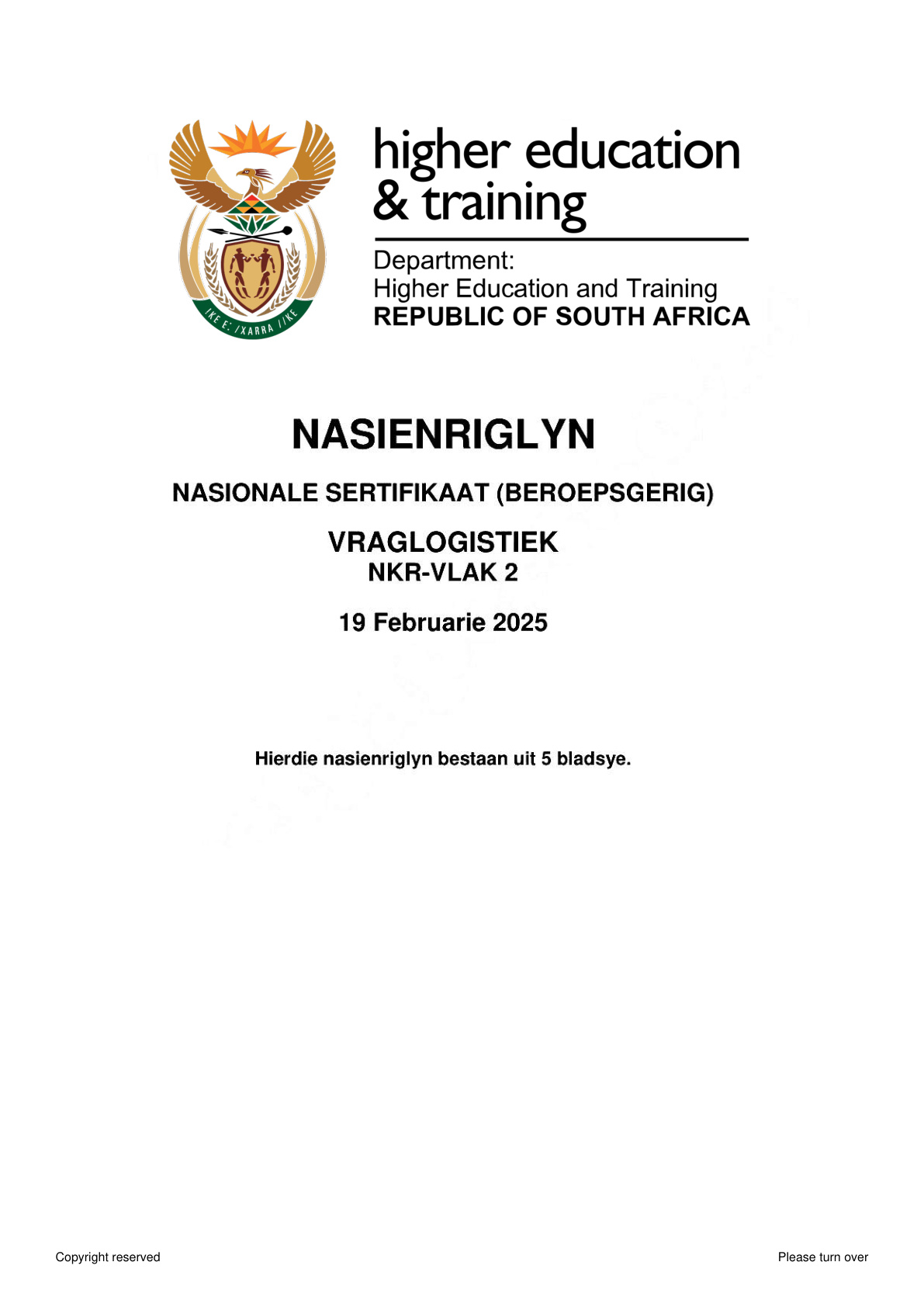 Freight Logistics Level 2 DHET NCV February 2025 - Memo