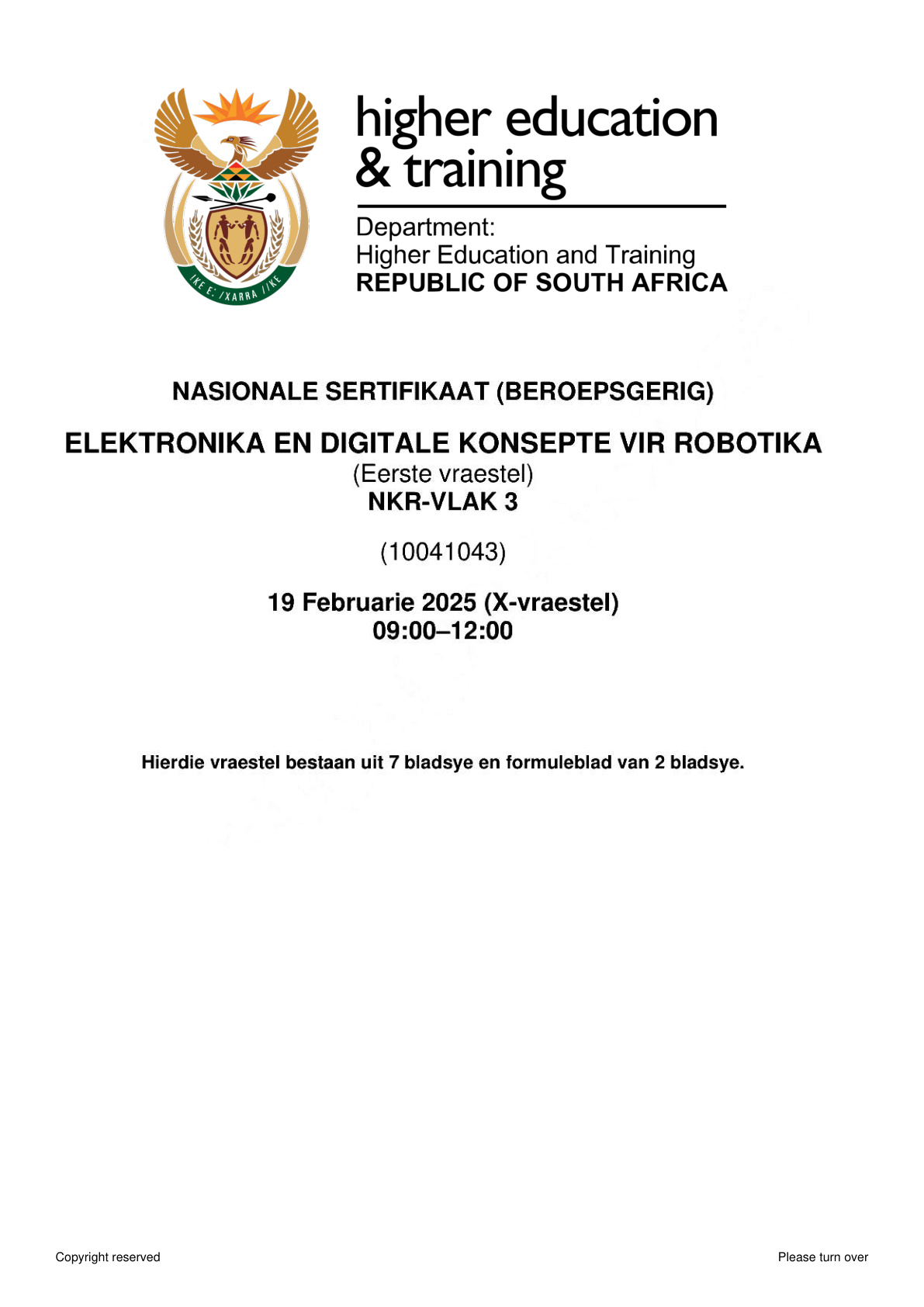 Electronics and Digital Concepts for Robotics Level 3 DHET NCV February 2025 Paper 1 - Question Paper