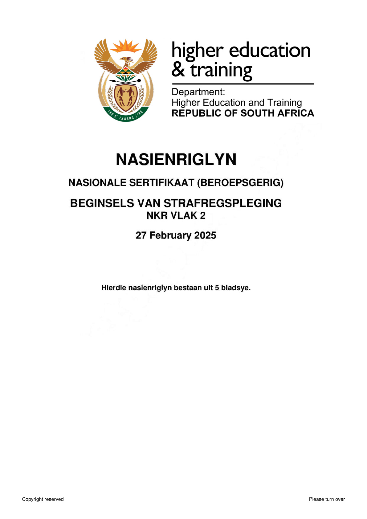 Principles of Criminal Justice Level 2 DHET NCV February 2025 - Memo