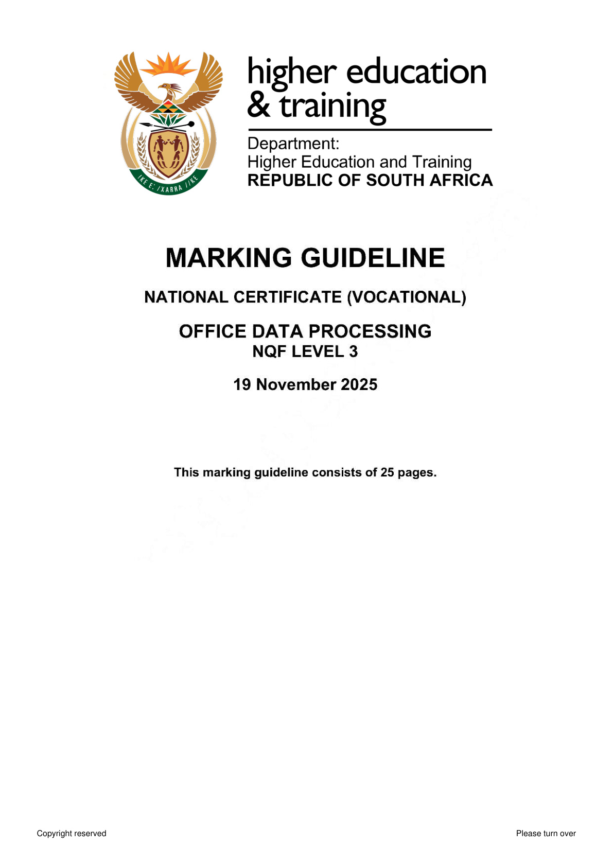 Office Data Processing Level 3 DHET NCV November 2025 - Memo