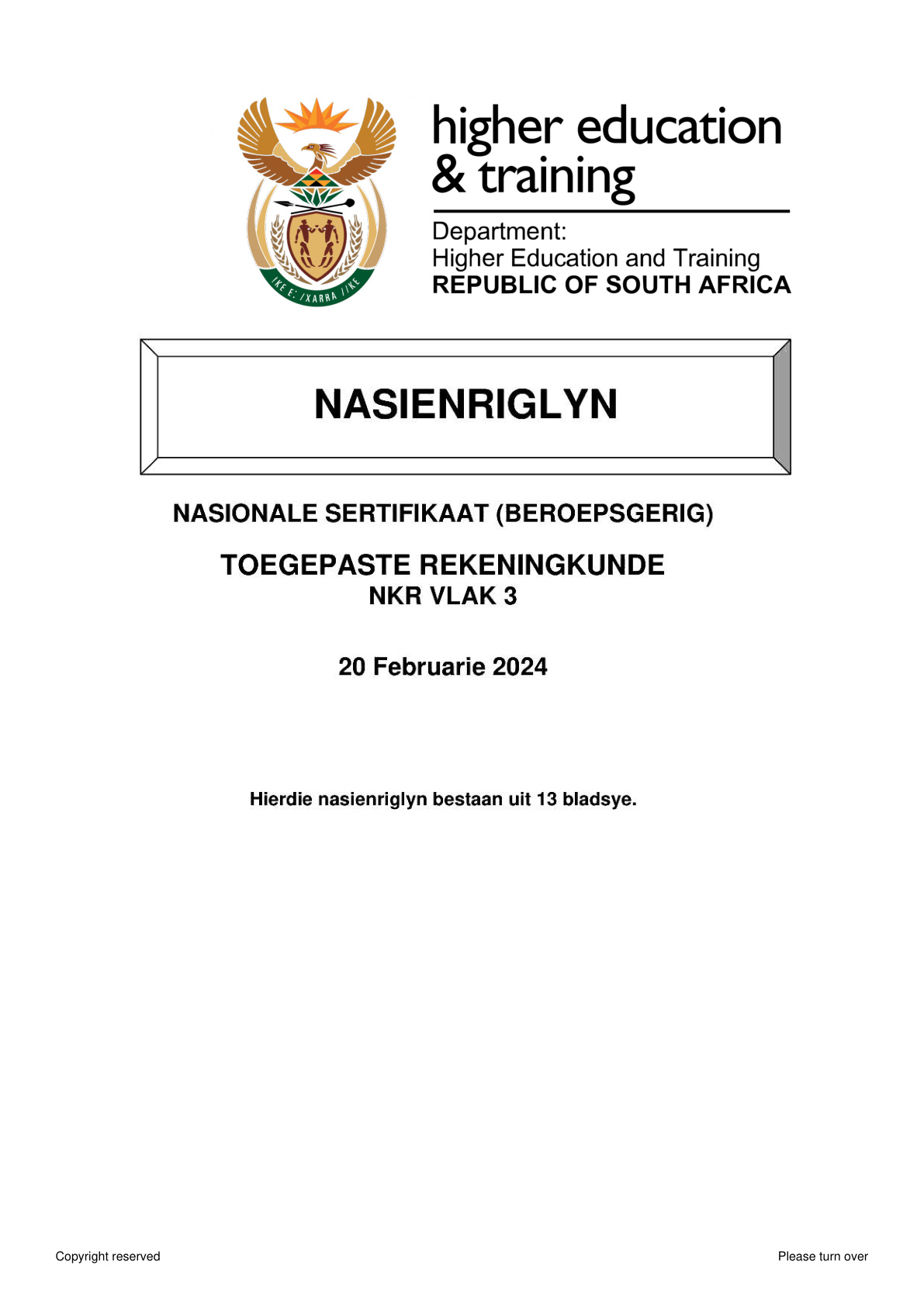 Applied Accounting Level 3 DHET NCV 2024 - Memo