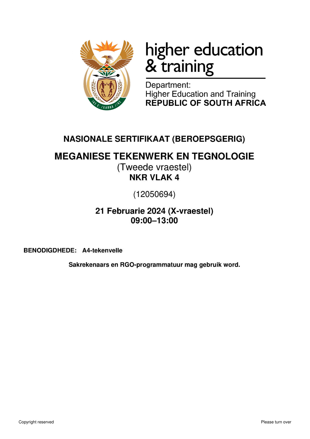 Mechanical Draughting and Technology Level 4 DHET NCV 2024 Paper 2 - Question Paper