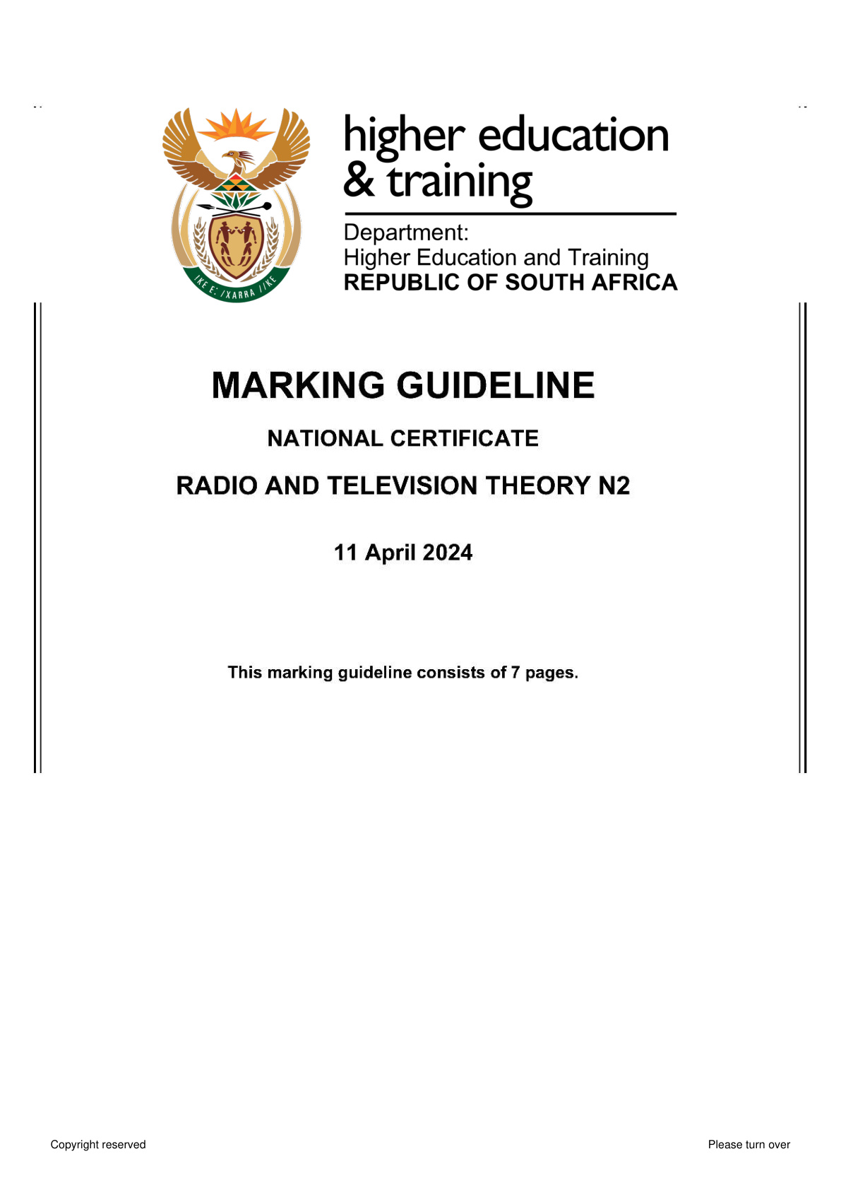 Radio and Television Theory N2 DHET NATED April 2024 - Memo