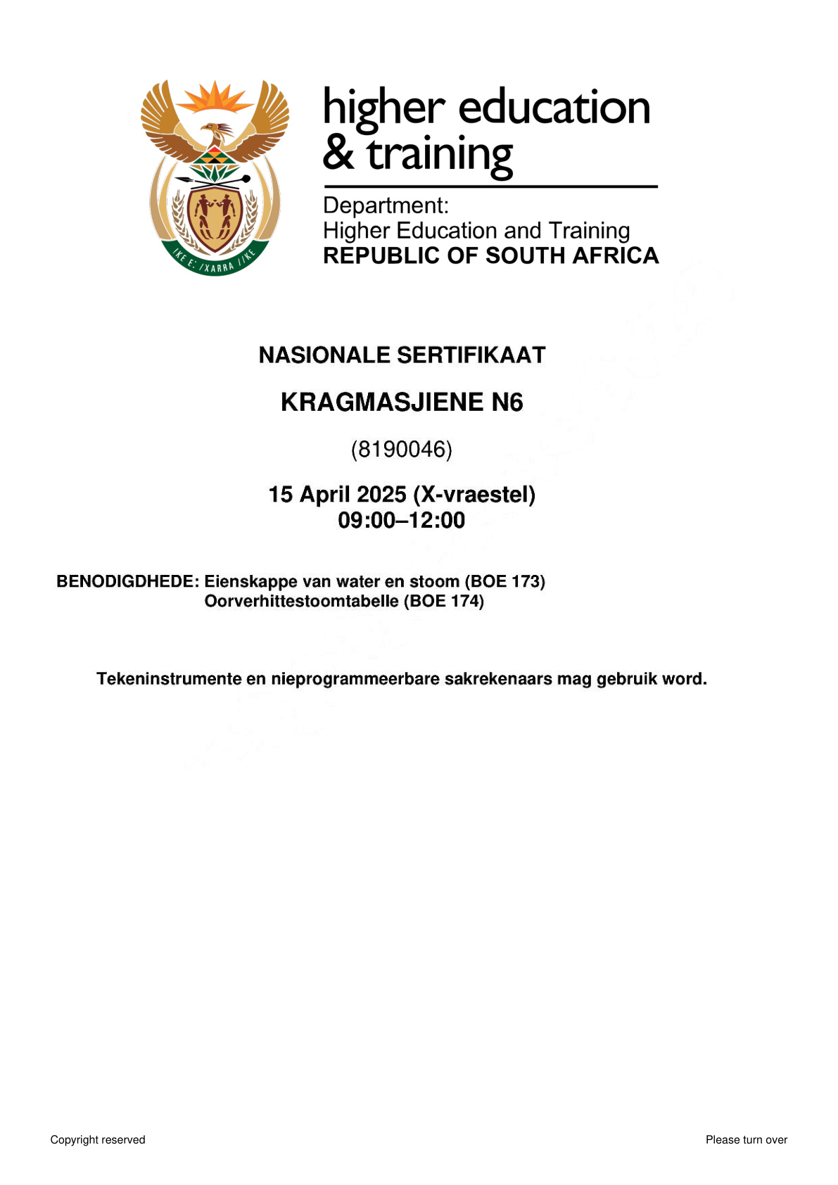 Power Machines N6 DHET NATED April 2025 Paper X - Question Paper