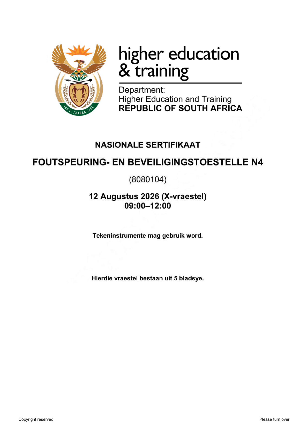 Fault Finding and Protective Devices N4 DHET NATED August 2026 Paper X - Question Paper