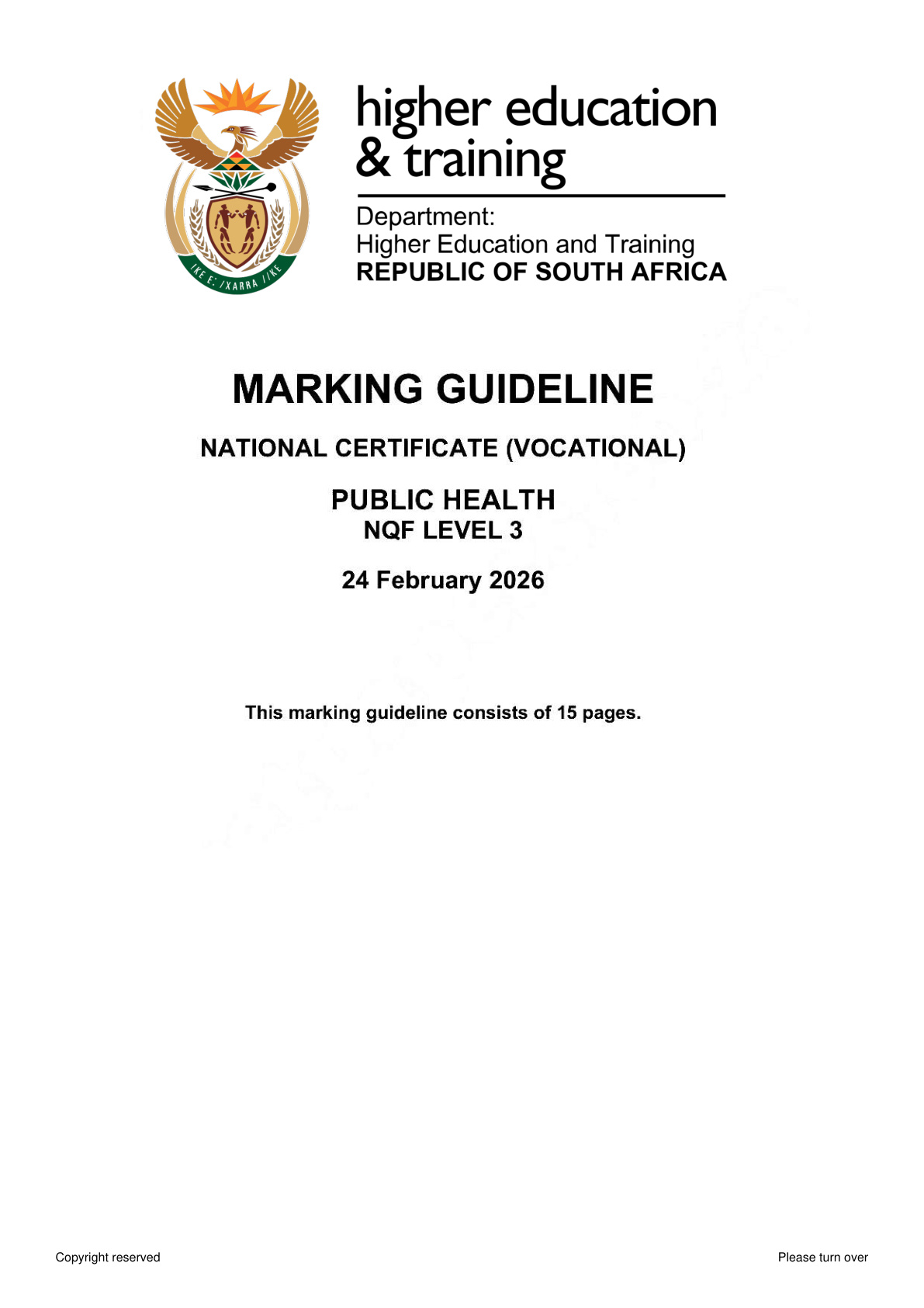 Public Health Level 3 DHET NCV 2026 - Memo