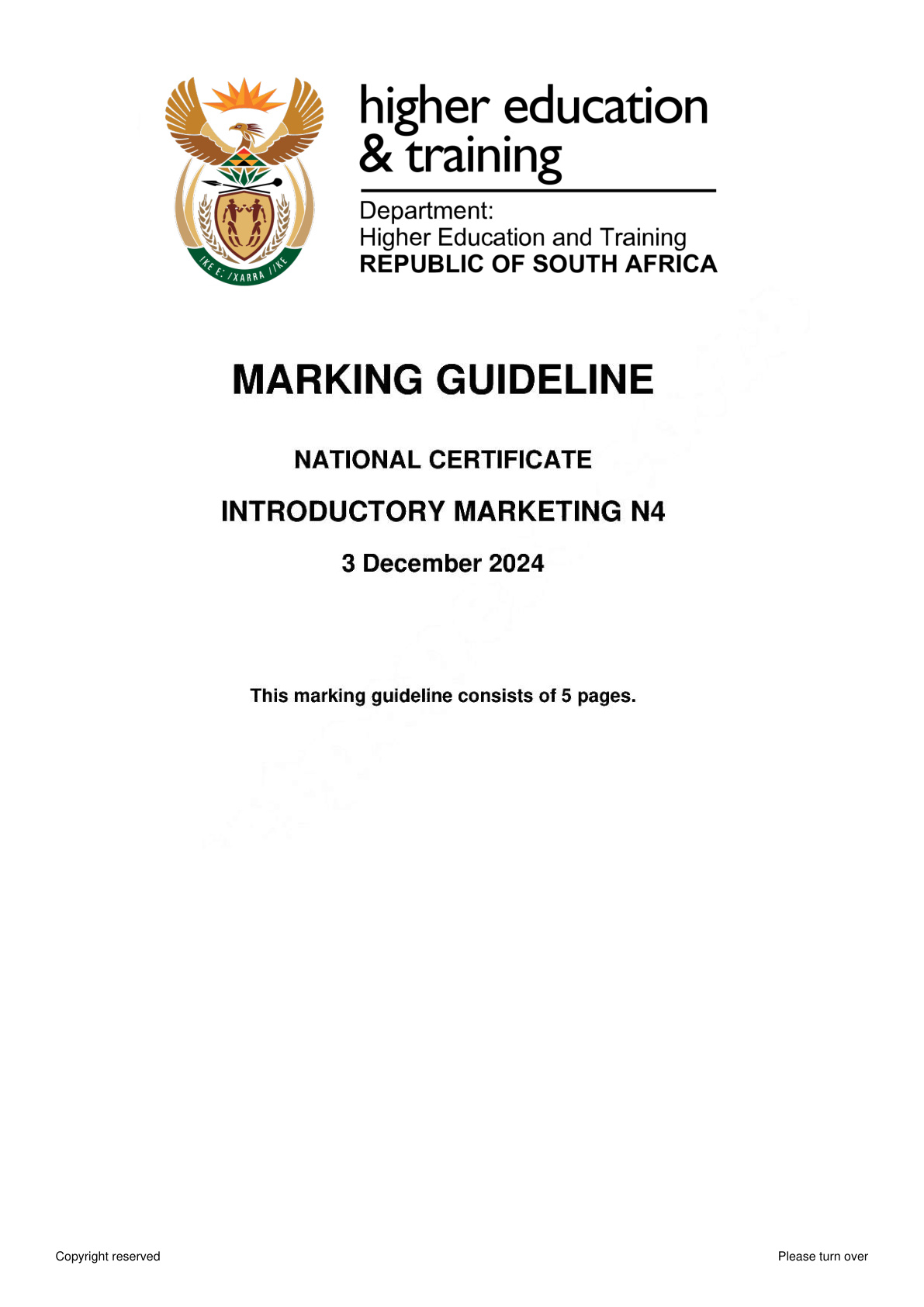 Introductory Marketing N4 DHET NATED November 2024 - Memo