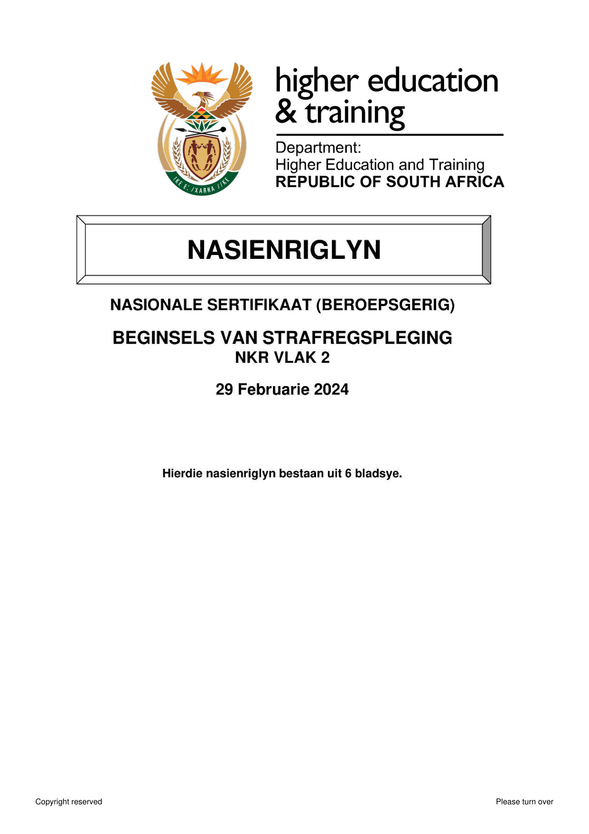 Principles of Criminal Justice Level 2 DHET NCV 2024 - Memo