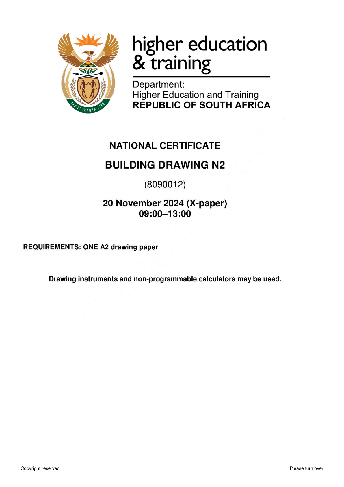 Building Drawing N2 DHET NATED November 2024 Paper X - Question Paper