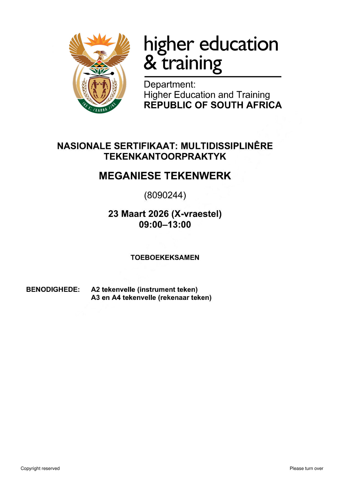 Mechanical Draughting N4 DHET NATED April 2026 Paper X - Question Paper