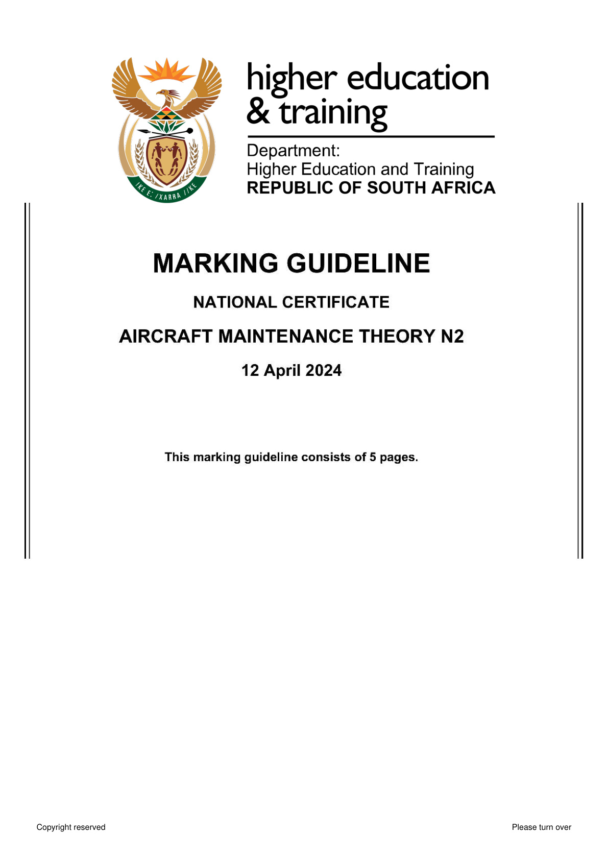 Aircraft Maintenance Theory N2 DHET NATED April 2024 - Memo