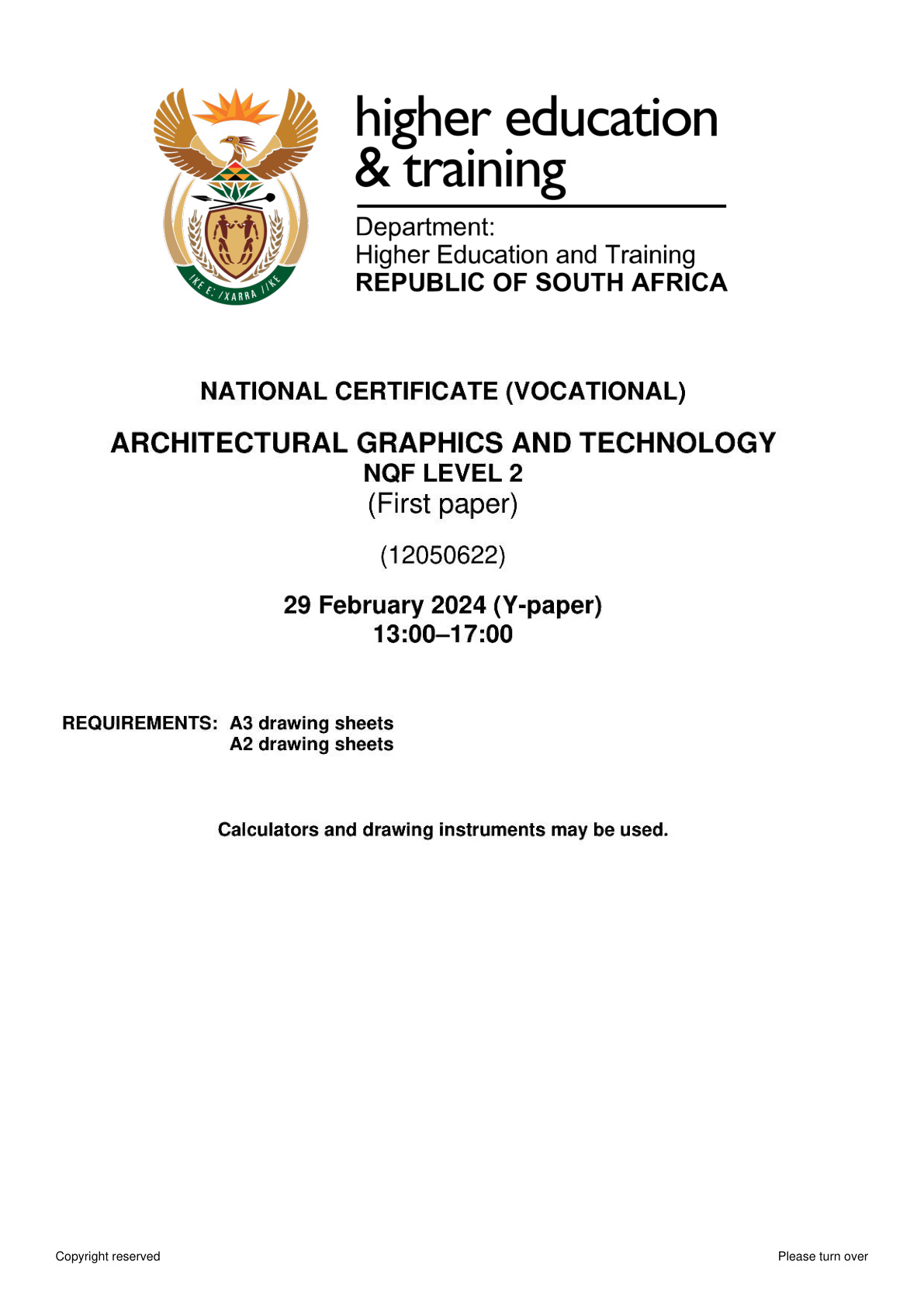 Architectural Graphics and Technology Level 2 DHET NCV February 2024 Paper 1 - Question Paper