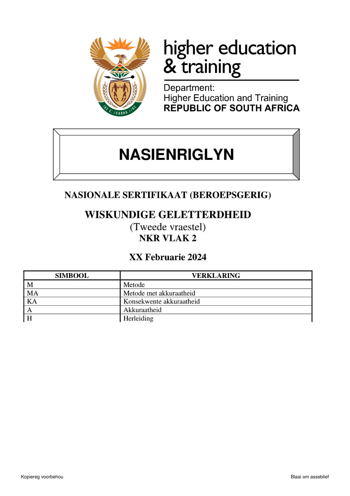 Mathematical Literacy Level 2 DHET NCV 2024 Paper 2 - Memo