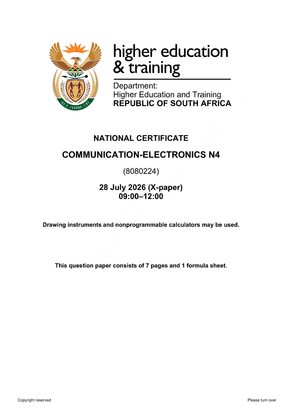 Communication Electronics N4 DHET NATED August 2026 Paper X - Question Paper