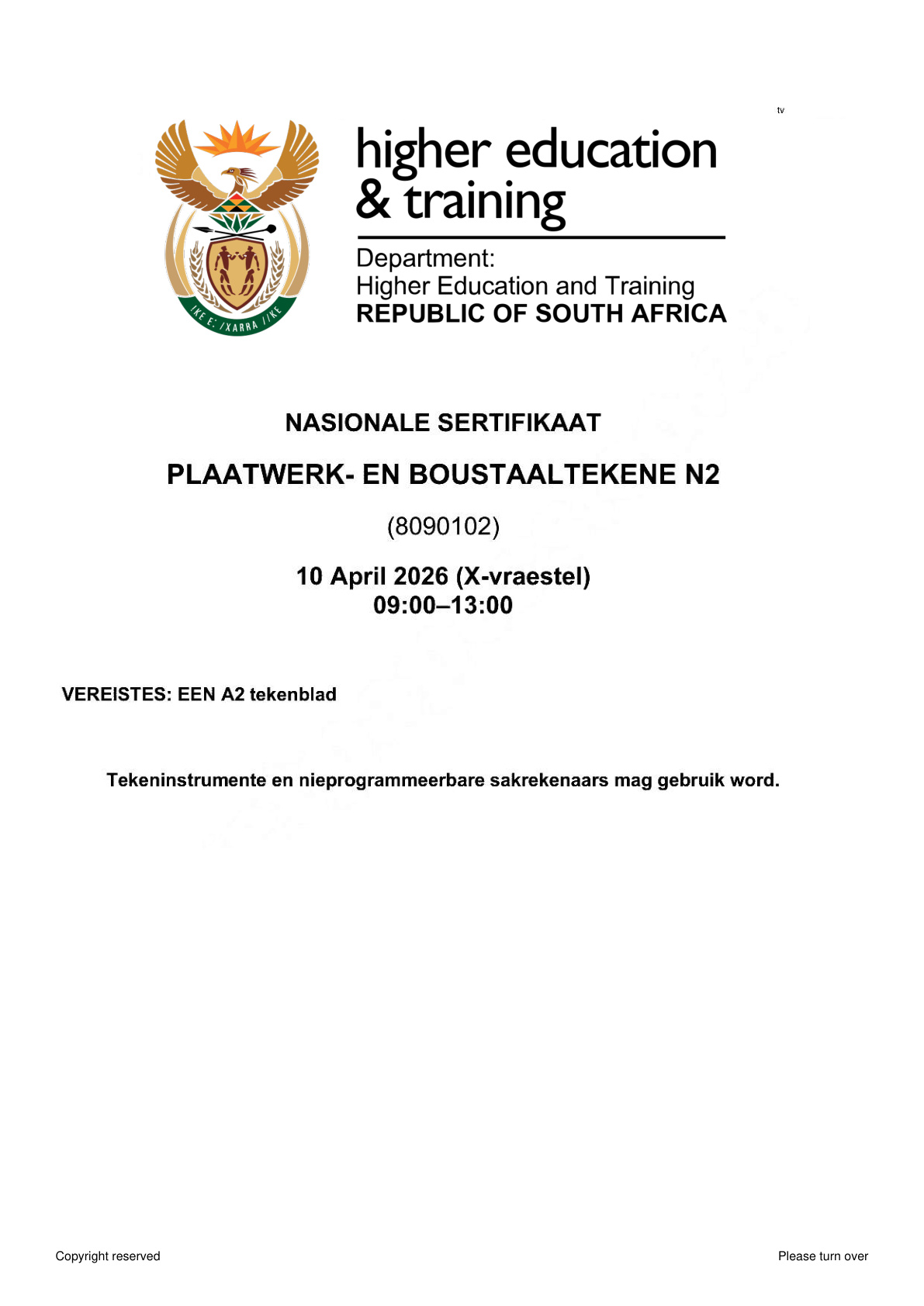 Plating and Structural Steel Drawing N2 DHET NATED April 2026 Paper X - Question Paper