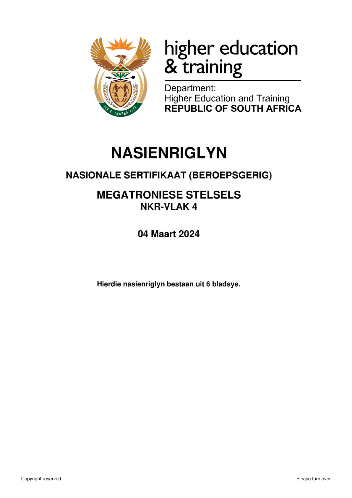 Mechatronic Systems Level 4 DHET NCV 2024 - Memo