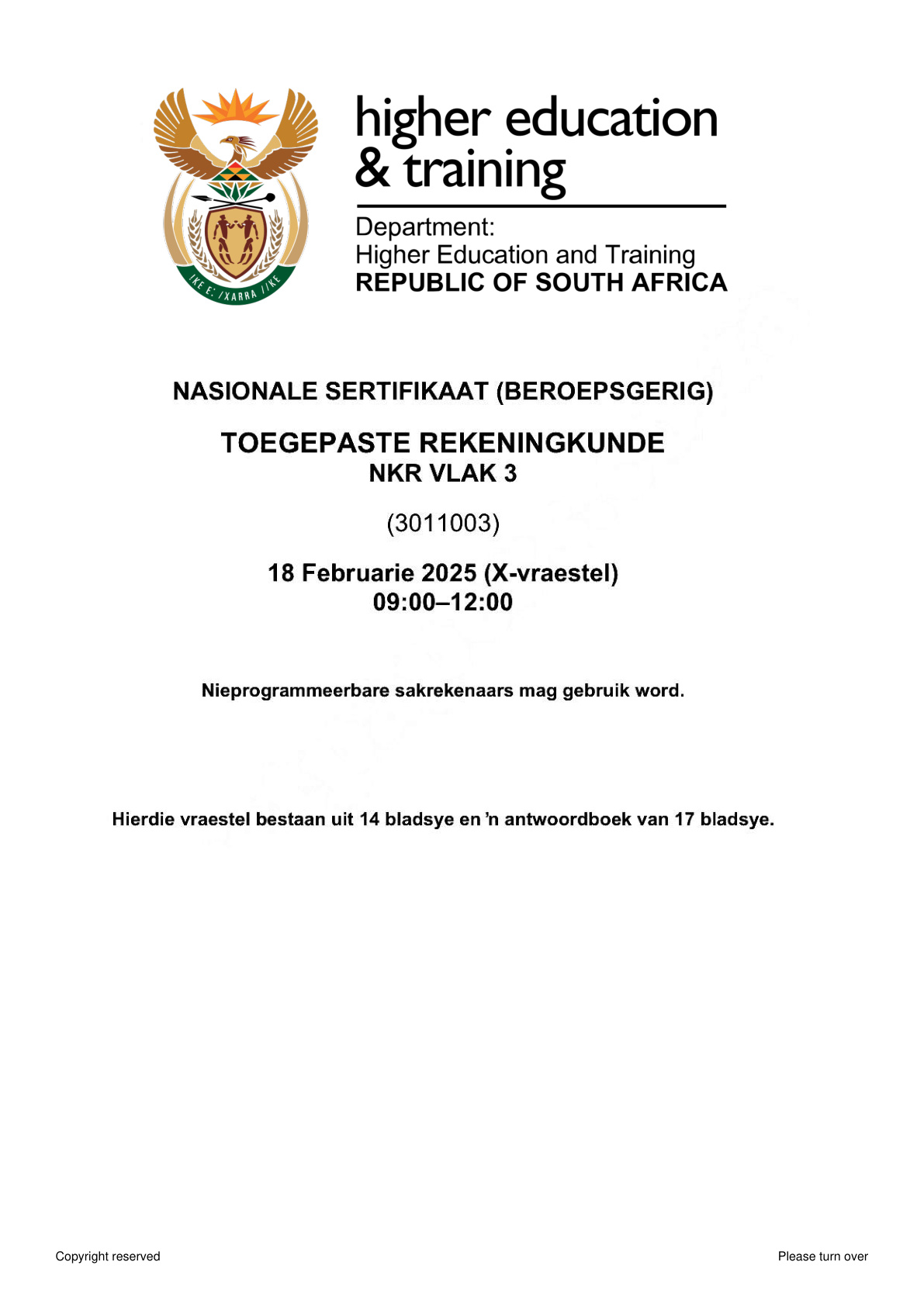 Applied Accounting Level 3 DHET NCV 2025 - Question Paper