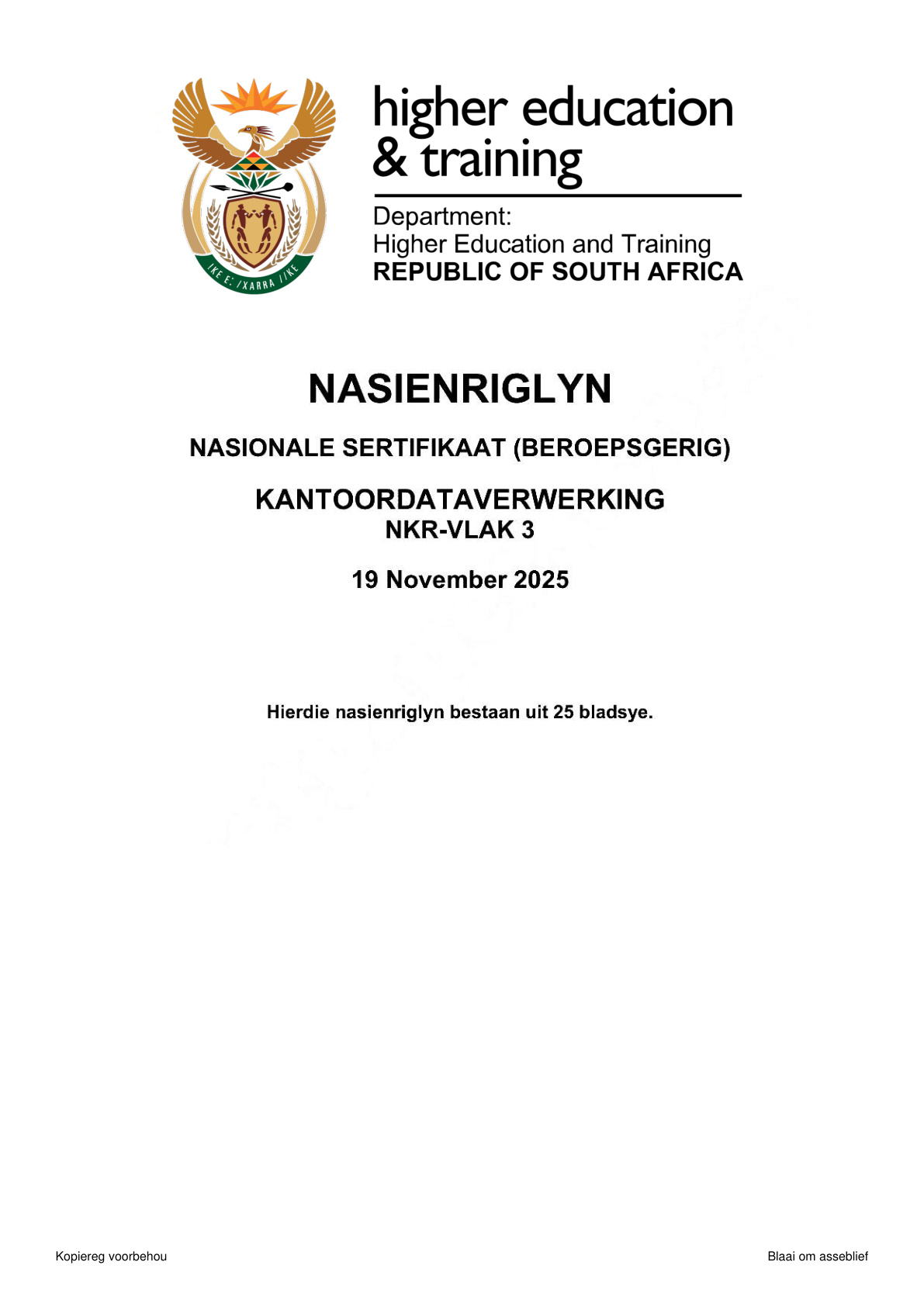 Office Data Processing Level 3 DHET NCV November 2025 - Memo