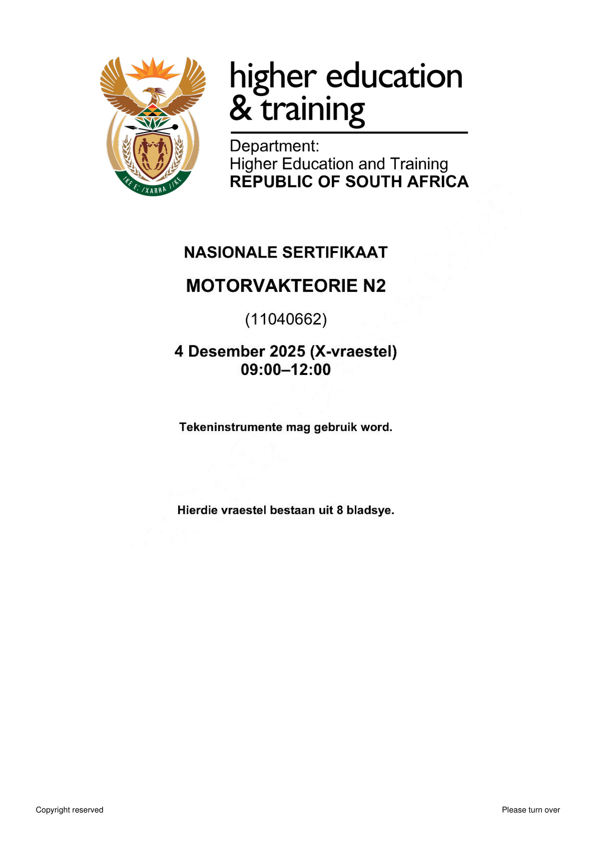 Motor Trade Theory N2 Dhet Nated November 2025 Paper 10 - Question Paper