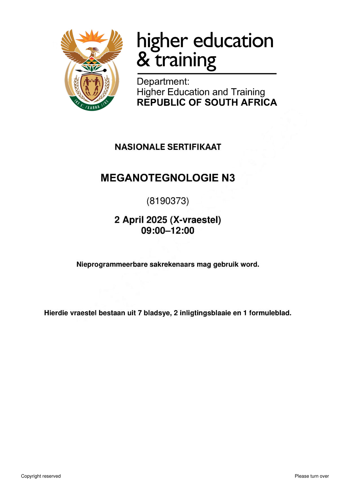 Mechanotechnology N3 Dhet Nated April 2025 Paper 10 - Question Paper