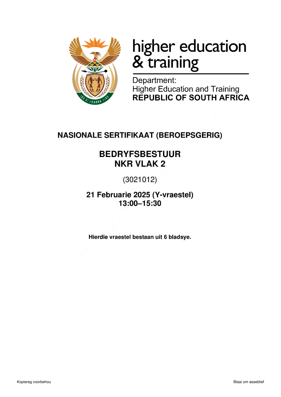 Operations Management Level 2 DHET NCV February 2025 - Question Paper